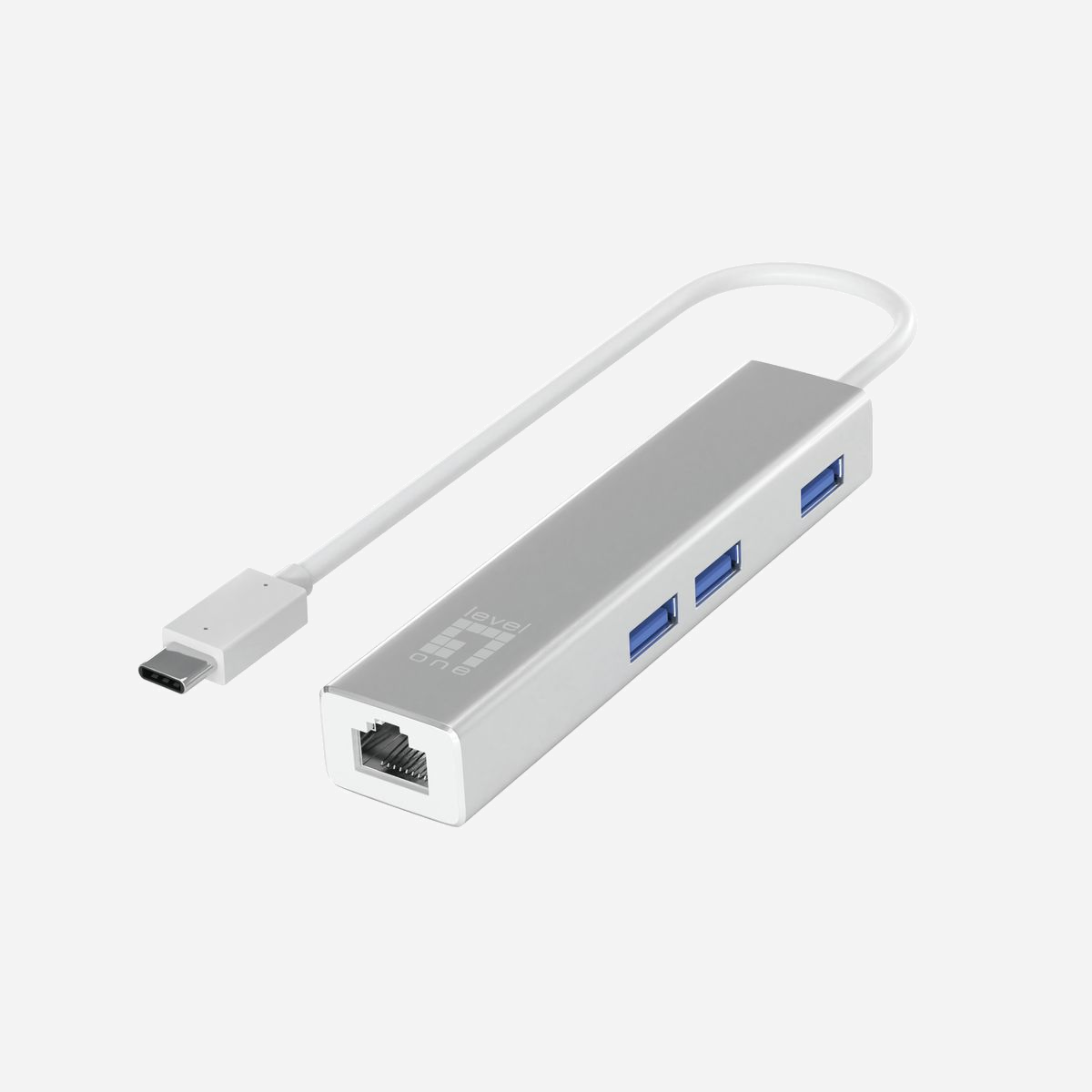 LevelOne USB-0504 : Adaptateur USB-C vers Gigabit Ethernet, 3 ports USB 3.2 Gen 1, RJ45 10/100/1000BaseT(X), Chipset Realtek RTL8153, compatible Windows/macOS - LevelOne USB-0504. Technologie de connectivité: Avec fil, Interface de l'hôte: USB Type-C, Interface: Ethernet. Débit de transfert des données maximum: 1000 Mbit/s. Alimenté par port USB. Couleur du produit: Argent