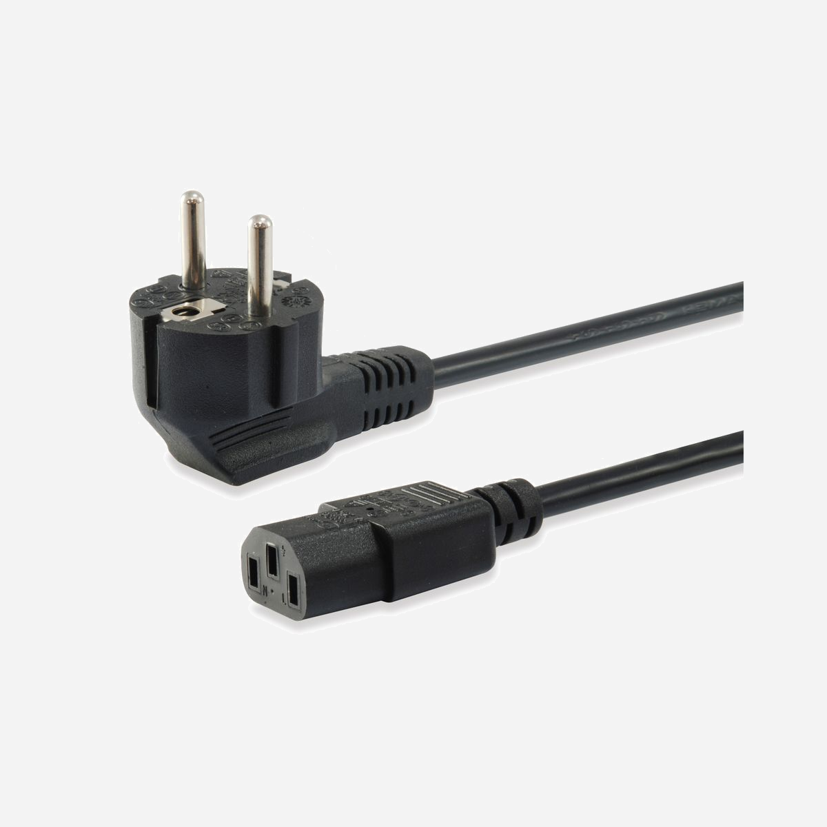 Equip Câble d'Alimentation 3m Noir - Prise Type F (Mâle Courbe 90°) vers Coupleur C13 (Femelle Droit) - H05VV-F3G 3x1.0mm² - 250V 10A - PVC - Equip 112121. Longueur de câble: 3 m, Connecteur 1: Prise d'alimentation type F, Connecteur 2: Coupleur C13, Type de câble: H05VV-F3G. Tension d'entrée: 250 V, Courant d'entrée: 10 A