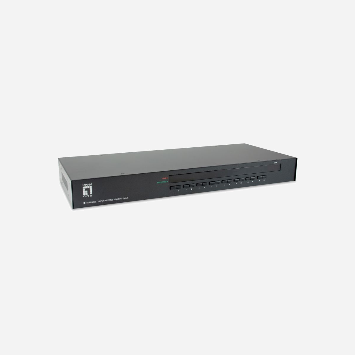 LevelOne KVM-3216 Commutateur KVM 16 ports VGA, USB & PS/2, Résolution 2048x1536, Montage Rack 1U, OSD, Support Windows, Linux, macOS - LevelOne KVM-3216. Port clavier: USB, PS/2, Port souris: USB, PS/2, Port vidéo: VGA. Résolution maximale: 2048 x 1536 pixels, Intervalle de scan: 35,70,10,40,80,15,45,90,20,50,25,55,30,60 s, Délai de balayage auto (min): 10 s. Couleur du produit: Noir, Capacité du rack: 1U, Matériau du boîtier/corps: Métal. Source d'alimentation: CC, Tension d'entrée: 9 V, Courant d'entrée: 1 A. Prise en charge du système d'exploitation Windows: Windows 7 Professional x64, Windows Vista Enterprise x64, Windows 7 Starter, Windows Vista Home...