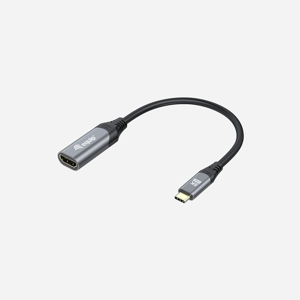 Equip Adaptateur USB-C vers HDMI 2.1 8K/30Hz - Connecteurs plaqués or, Résolution max 7680x4320, compatible 3840x2160, 2560x1440, 1920x1200 - "<br><br>L'adaptateur equip® USB-C vers HDMI 2.1 est un dispositif qui permet de connecter un appareil compatible USB-C, tel qu'un ordinateur portable ou une tablette, à un écran compatible HDMI 2.1, tel qu'un moniteur ou un téléviseur. Cet adaptateur prend en charge une résolution allant jusqu'à 8K à 30Hz, soit quatre fois la résolution 4K et la plus haute résolution actuellement disponible pour les écrans grand public.<br><br>L'adaptateur est capable de transmettre des signaux vidéo et audio de haute qualité, ce qui signifie que vous pouvez profiter d'une expérience visuelle de haute fidélité. Il prend également en charge la vidéo HDR (High Dynamic Range), qui offre une plus large gamme de couleurs et de contrastes, ce qui se traduit par une image plus vivante et plus réaliste.<br><br>L'adaptateur USB-C vers HDMI 2.1 est facile à utiliser, il suffit de brancher une extrémité de l'adaptateur sur votre appareil USB-C et l'autre extrémité sur votre écran compatible HDMI 2.1. Il est compatible avec une large gamme d'appareils USB-C, notamment les ordinateurs portables, les tablettes, les smartphones et les consoles de jeu.<br><br>L'adaptateur USB-C vers HDMI 2.1 est une excellente solution pour tous ceux qui souhaitent connecter leur appareil compatible USB-C à un écran compatible HDMI 2.1 et bénéficier des dernières technologies vidéo et audio haute résolution"<br>