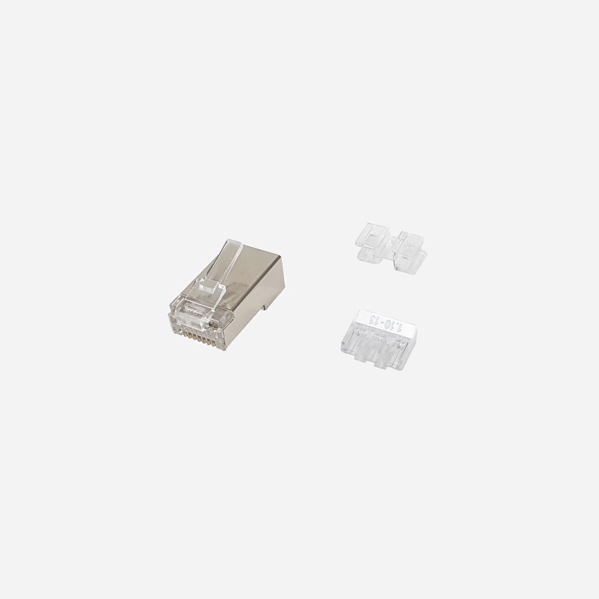 Equip 121147 : Connecteur RJ-45 Mâle Cat6a, Acier satin/Transparent, Contacts Or, avec protecteur de câble, Sachet de 100 pièces - Equip 121147. Connecteur(s): RJ-45, Couleur du produit: Acier satin, Transparent, Genre du connecteur: Mâle. Certificats de conformité: RoHS, CE, REACH. Poids: 2,48 g, Largeur: 22,4 mm, Profondeur: 11,7 mm. Quantité: 100 pièce(s), Largeur du colis: 275 mm, Profondeur du colis: 175 mm. Pays d'origine: Chine, Largeur du casier principal (externe): 430 mm, Longueur du casier principal (externe): 360 mm