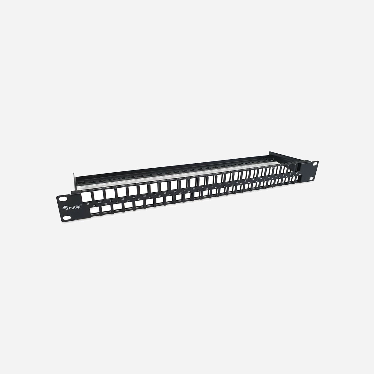 Equip 769258 Baie de Branchements 1U 48 ports RJ-45 Cat6, Acier Noir, 482.6x126.4x44.5mm, Certifié REACH et RoHS - Equip 769258. Connecteur(s): RJ-45, Types de câbles soutenus: Cat6. Couleur du produit: Noir, Matériel: Acier, Capacité du rack: 1U. Certificats de conformité: REACH, RoHS. Largeur: 482,6 mm, Hauteur: 126,4 mm, Profondeur: 44,5 mm. Largeur du colis: 500 mm, Profondeur du colis: 150 mm, Hauteur du colis: 55 mm