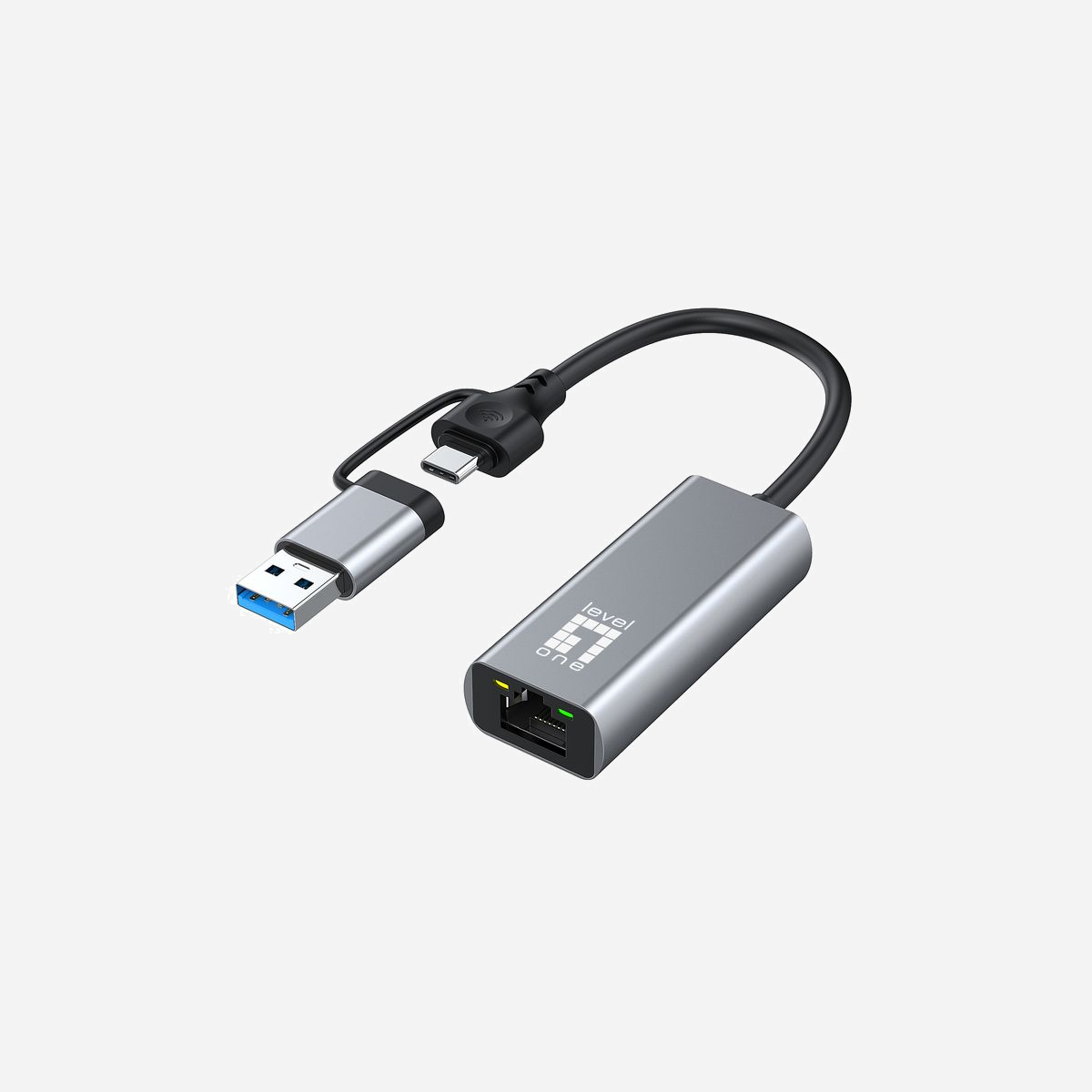 LevelOne USB-0423 Adaptateur Réseau USB 3.2 Gen 1 (3.1 Gen 1) vers Ethernet 2.5 Gigabit, RJ-45, Wake-on-LAN, Compatible Windows/macOS/Linux/Android/iOS - LevelOne USB-0423. Technologie de connectivité: Avec fil, Interface de l'hôte: USB Type-A/USB Type-C, Interface: Ethernet. Débit de transfert des données maximum: 2500 Mbit/s. Alimenté par port USB. Couleur du produit: Gris
