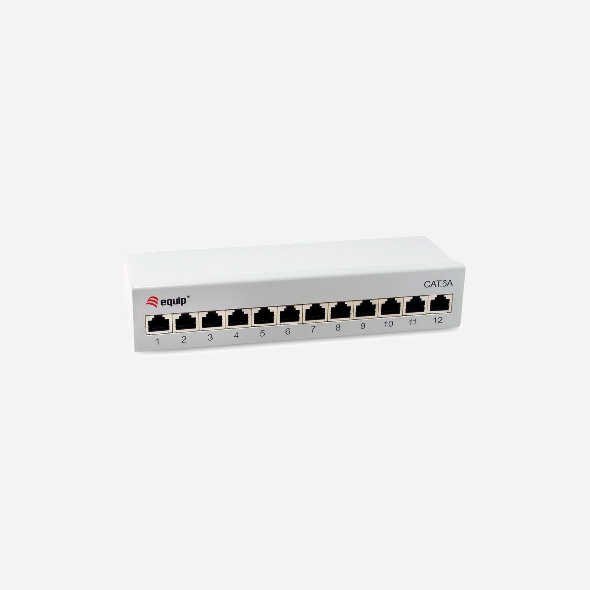 Equip 326522 : Baie de Branchements 12 Ports RJ-45 10GBase-T Cat6a, Métal Gris, 212.5x109.3x44.3mm, Certifiée CE/RoHS - Equip 326522. Technologie de cablâge: 10GBase-T, Type d'interface Ethernet: 10 Gigabit Ethernet, Débit de transfert des données maximum: 10000 Mbit/s. Couleur du produit: Gris, Matériel: Métal. Certificats de conformité: CE, RoHS. Largeur: 212,5 mm, Hauteur: 109,3 mm, Profondeur: 44,3 mm. Type d'emballage: Boîte