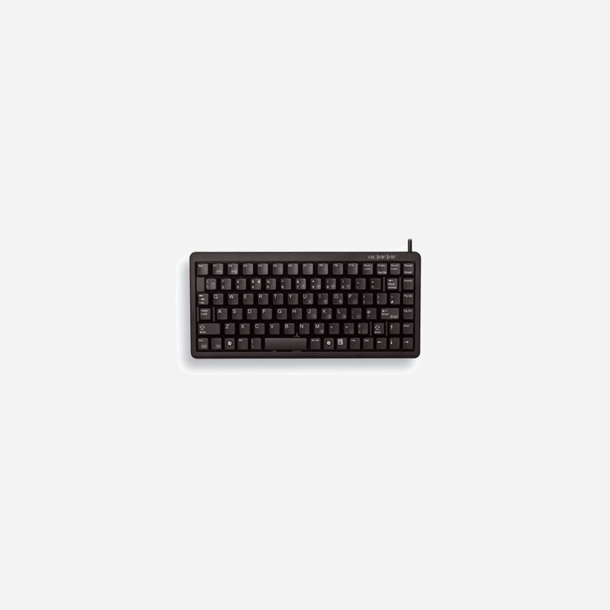CHERRY G84-4100 Clavier Compact Filaire Noir AZERTY-FR, Interface USB/PS2, Technologie ML, 86 Touches, Dimensions 282x132x26mm - Ce clavier compact ultra plat intéressera tous ceux qui manquent de place et ont besoin d'un matériel léger. Il convient par exemple aux applications bancaires, aux installations médicales ou aux systèmes portables. Et se prête tout aussi bien aux applications 19 pouces. Ce clavier se combine idéalement à tous les PC de bureau minces et ordinateurs portables ainsi qu'au Numeric Block G84-4700.<br><br>- Touches avec contacts à barres d'or croisées (technologie ML)<br>- Conçu pour un usage intensif - plus de 20 millions de frappes par touche<br>- Fiabilité élevée et toucher donnant une impression de précision exceptionnelle<br>- Compacité maximum<br>- Grande légèreté<br>- Egalement disponible sans « touches Windows® » (83 touches)