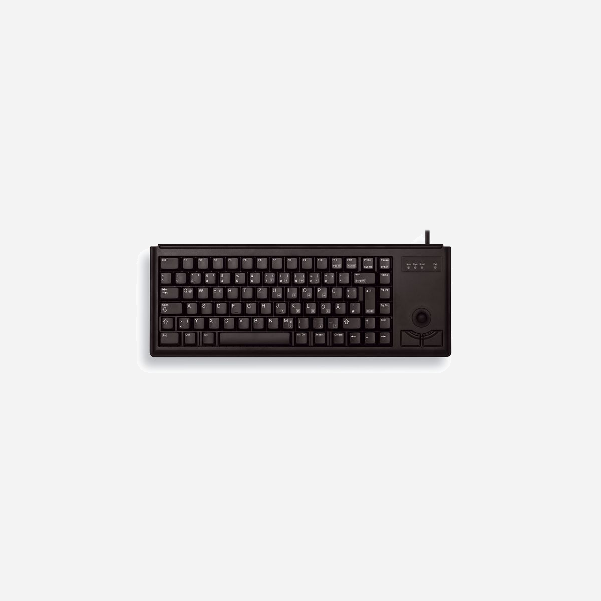 CHERRY G84-4400LPBDE-2 Clavier QWERTZ Allemand PS/2 Noir 84 Touches Trackball intégré Câble 1.75m Dimensions 370x139x19.6mm - CHERRY G84-4400. Facteur de forme du clavier: Taille réelle (100 %). Style de clavier: Droit. Technologie de connectivité: Avec fil, Interface de l'appareil: PS/2, Disposition des touches du clavier: QWERTZ, Nombre de touches du clavier: 84. Longueur de câble: 1,75 m. Utilisation recommandée: Universel. Couleur du produit: Noir