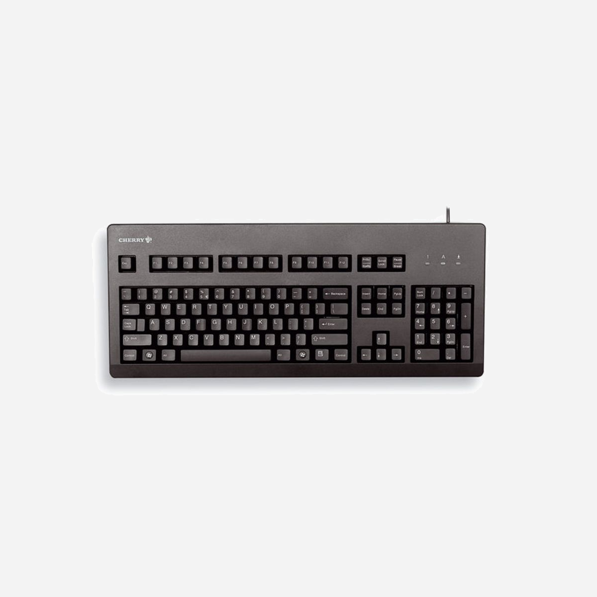 Clavier CHERRY G80-3000 USB, Layout Anglais US, 104 touches, Durée de vie 50M frappes, Noir, Câble 1.75m, Dimensions 470x195x44mm - CHERRY G80-3000. Facteur de forme du clavier: Taille réelle (100 %). Style de clavier: Droit. Technologie de connectivité: Avec fil, Interface de l'appareil: USB, Nombre de touches du clavier: 104. Longueur de câble: 1,75 m. Couleur du produit: Noir