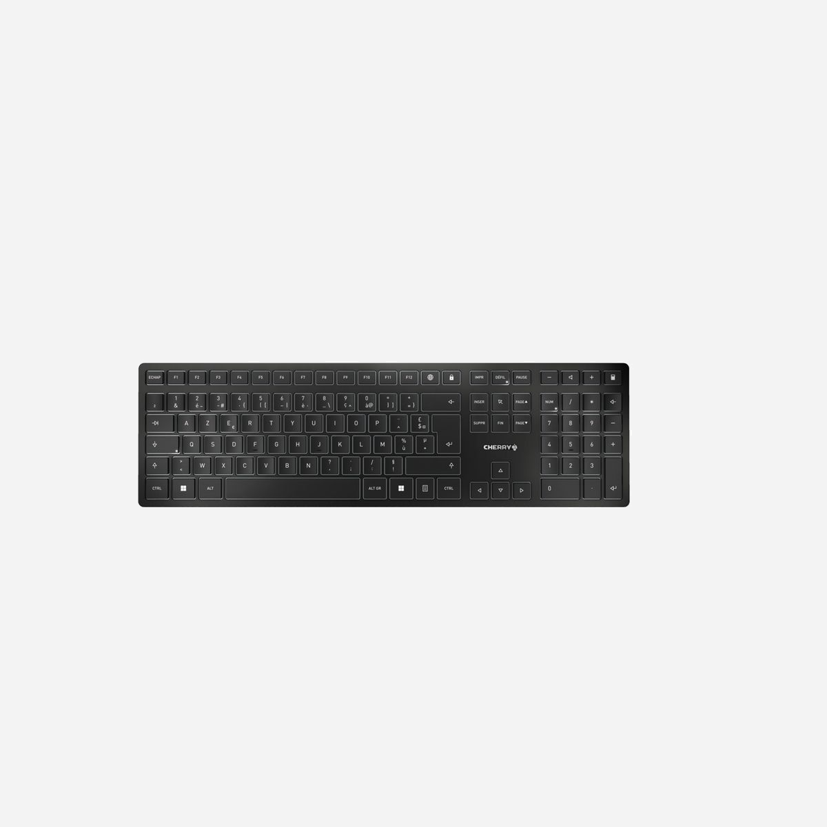 CHERRY KW 9100 SLIM Clavier AZERTY Français RF sans fil + Bluetooth, Cherry SX, 108 Touches, Batterie 650mAh, Noir, Portée 10m - Le CHERRY KW 9100 SLIM n'est pas seulement très esthétique, il offre aussi de nombreux extras, une technologie de pointe et une qualité de fabrication irréprochable.<br>