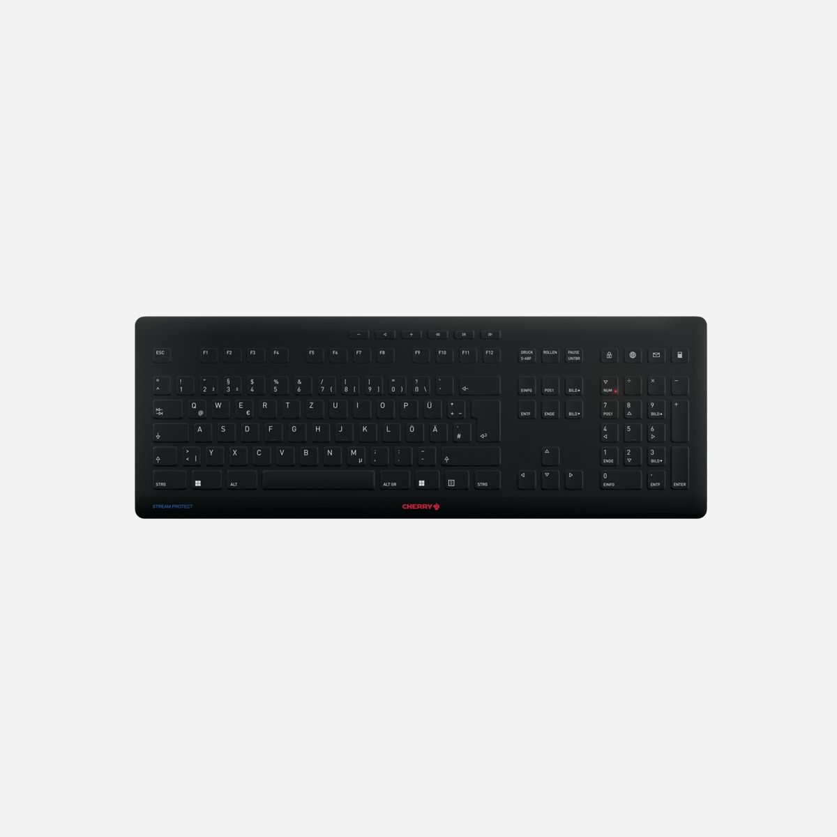 CHERRY Stream Clavier Universel QWERTZ Allemand Noir - Connectivité Sans Fil + USB, Cherry SX, 115 Touches, Portée 10m, Alimentation Batterie AA - CHERRY Stream. Style de clavier: Droit. Technologie de connectivité: Avec fil &sans fil, Interface de l'appareil: FR sans fil +USB, Disposition des touches du clavier: QWERTZ, Nombre de touches du clavier: 115, Utilisation recommandée: Universel. Couleur du produit: Noir