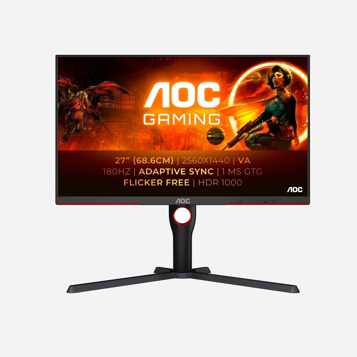 AOC Q27G3XMN/BK Moniteur PC 27" 2K Ultra HD (2560x1440) LED Fast VA 180Hz 1ms GtG HDR1000, 336 Zones Mini LED, DisplayPort 1.4, HDMI 2.0 - <b>Le moniteur de jeu Q27G3XMN/BK, équipé de performances HDR suralimentées, offre une expérience de couleurs éclatantes et une luminosité éclatante, offrant une excellence de jeu inégalée.</b><br>Vivez le jeu à son meilleur avec le moniteur de jeu Mini LED Q27G3XMN/BK. Bénéficiant d’un panneau Fast VA et d’une technologie Mini LED de pointe avec 336 zones, il vous offre une qualité d’affichage de premier ordre sans vous ruiner. Avec une résolution QHD (2 560 x 1 440), un taux de rafraîchissement rapide de 180 Hz et un temps de réponse GtG ultra-rapide de 1 ms, votre expérience de jeu sera tout simplement exceptionnelle. Plongez dans l'action avec la certification HDR1000, offrant un contraste époustouflant et des couleurs éclatantes.
