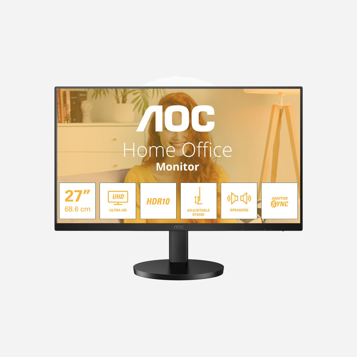 AOC U27B3AF Moniteur LED 27" 4K UHD 3840x2160 IPS 60Hz, 4ms, HDR10, HDMI 2.0/DisplayPort 1.4, Haut-parleurs 2W, Réglage Hauteur, Noir - <b>Moniteur UHD 27 pouces offrant une expérience visuelle étendue pour une productivité pure avec HAS</b><br>Boostez votre productivité au maximum avec l'AOC U27B3AF. Ce moniteur UHD de 27 pouces bénéficie d'un taux de rafraîchissement de 60 Hz et d'une conception élégante sans cadre sur trois côtés, garantissant une expérience visuelle confortable. Dites adieu à la tension cervicale grâce à son support réglable en hauteur qui offre des caractéristiques ergonomiques pour votre posture. De plus, profitez de visuels sans déchirement grâce à la technologie Adaptive Sync, et des graphismes d'une clarté époustouflante avec la prise en charge du HDR10 amélioreront vos performances visuelles. Grâce au haut-parleur intégré de 2 watts, vous bénéficiez d'une expérience audio améliorée.