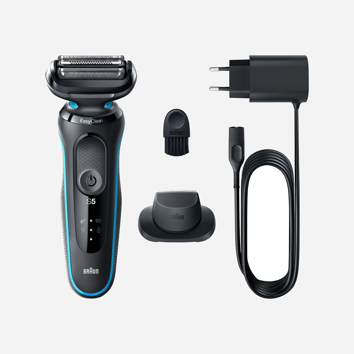 Braun Series 5 51-M1200s Rasoir Grille AutoSense Noir/Bleu, Tondeuse, Batterie Li-Ion 50min, Recharge 1h, Wet&Dry, EasyClean - Braun Series 5 51-M1200s. Système de rasage: Rasoir à grille, Couleur du produit: Noir, Bleu, Technologies du système de rasage: AutoSense. Source d'alimentation: Batterie, Technologie batterie: Lithium-Ion (Li-Ion), Type de batterie: Batterie intégré. Type d'emballage: Boîte. Quantité: 1 pièce(s). Poignée caractéristiques: Ergonomique, Poignée souple, Pays d'origine: Allemagne