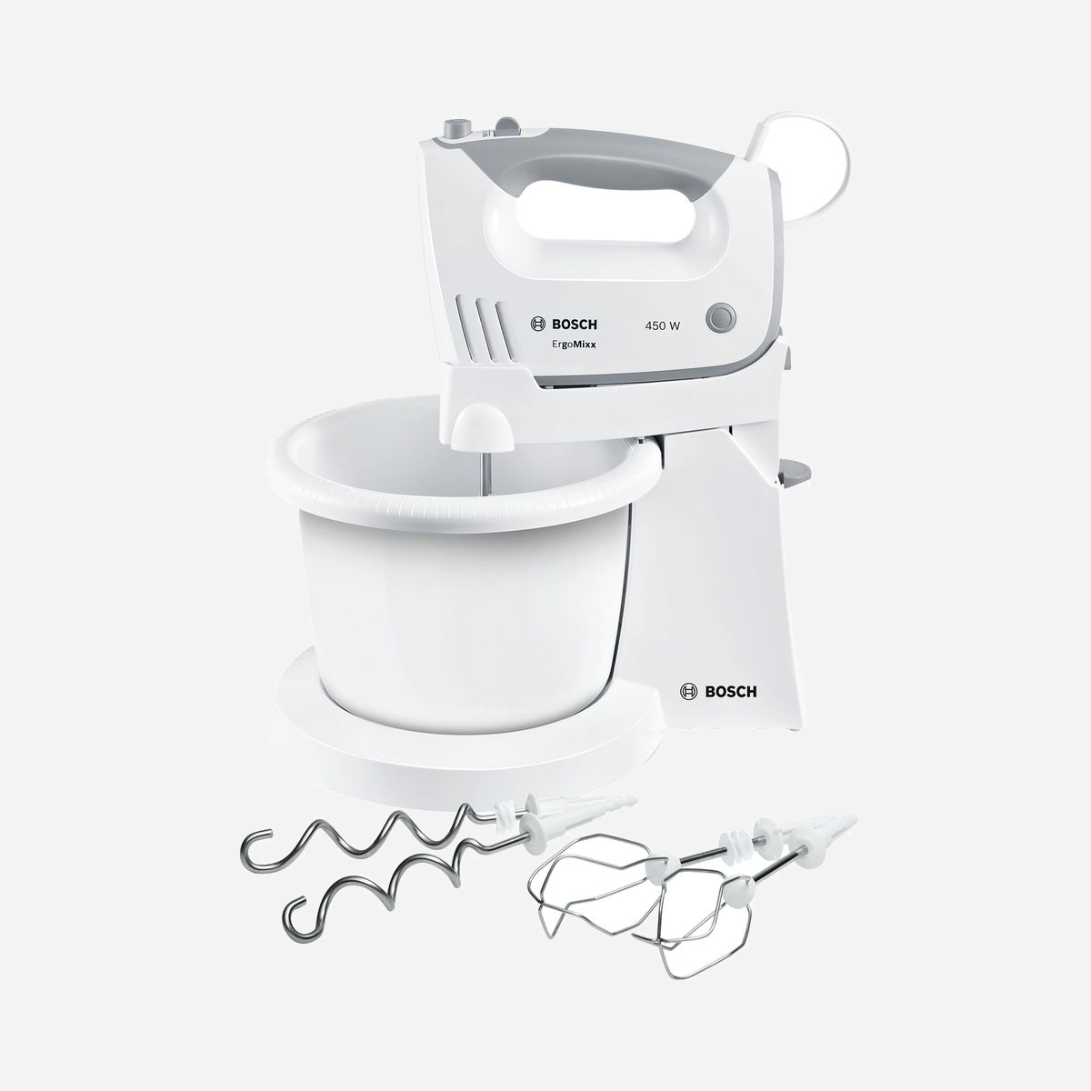 Bosch MFQ36460 Robot Mixer 450W Blanc : Blender & Mélange, 5 Vitesses, Turbo, Bol et Boîtier Plastique, 220-240V, Dimensions 154x208x74mm, Batteurs Inclus. - Bosch MFQ36460. Type: Robot mixer, Couleur du produit: Blanc, Fonctions de mixage: Blender, Mélange. Matériau du boîtier/corps: Plastique, Matériel du bol: Plastique. Puissance: 450 W, Tension d'entrée AC: 220 - 240 V, Fréquence d'entrée AC: 50 - 60 Hz. Largeur: 154 mm, Profondeur: 208 mm, Hauteur: 74 mm. Poids du paquet: 2,32 kg