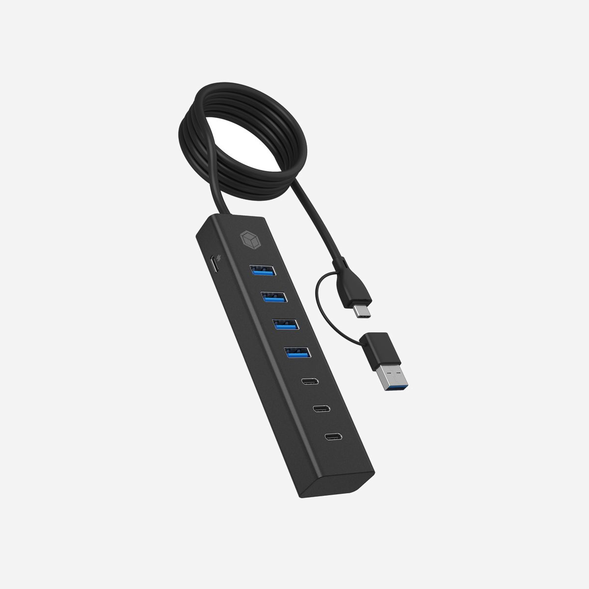 ICY BOX IB-HUB1737-C3 Hub USB 3.2 Gen 1 Type-C Aluminium Noir - 4x USB Type-A, 3x USB Type-C, 5000 Mbit/s, Alimentation Secteur 5V/4A - ICY BOX IB-HUB1737-C3. Interface de l'hôte: USB 3.2 Gen 1 (3.1 Gen 1) Type-C, Interfaces Hub: USB 3.2 Gen 1 (3.1 Gen 1) Type-A, USB 3.2 Gen 1 (3.1 Gen 1) Type-C. Taux de transfert de données: 5000 Mbit/s, Couleur du produit: Noir, Matériau du boîtier/corps: Aluminium. Type d'alimentation d'énergie: Secteur, Tension de sortie: 5 V, Courant de sortie: 4 A. Largeur: 30 mm, Profondeur: 138 mm, Hauteur: 19 mm. Quantité: 1 pièce(s), Largeur du colis: 145 mm, Profondeur du colis: 240 mm