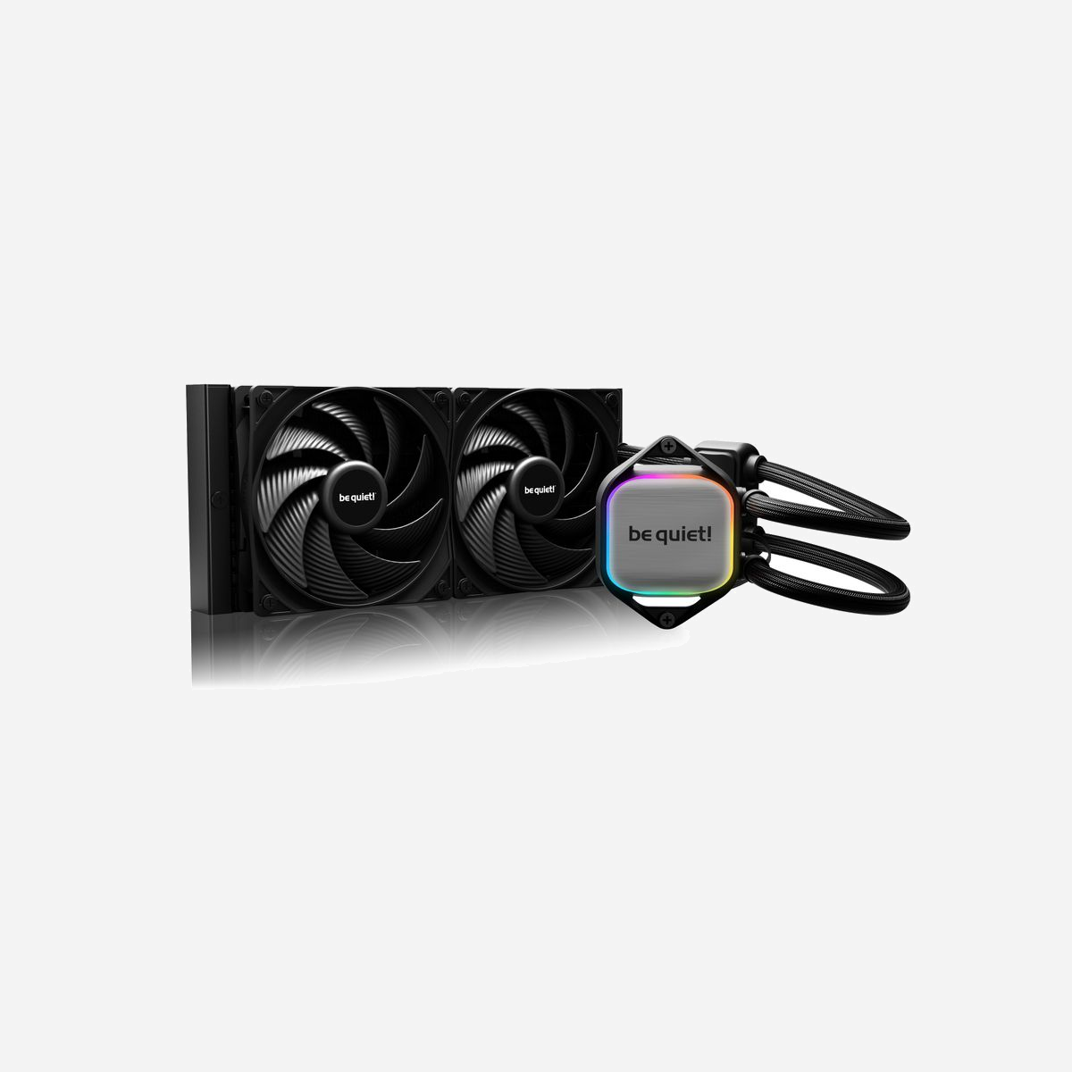 be quiet! Pure Loop 2 240mm Refroidissement Liquide AIO, Radiateur 240mm, Sockets Intel LGA 115x/1200/1700 & AMD AM4/AM5, 2x 120mm PWM, Noir - <b>Refroidissement silencieux et puissant</b><br>Le Pure Loop 2 240 mm est un système de refroidissement liquide tout-en-un particulièrement performant et silencieux avec un éclairage ARGB subtil, idéal pour les utilisateurs de systèmes légèrement overclockés. Son design entièrement noir associé à un éclairage ARGB sur le bloc de refroidissement font du Pure Loop 2 240 mm une pièce maîtresse de n’importe quel boîtier PC. Le Pure Loop 2 240 mm allie fonctionnalité, style et simplicité d’utilisation, le port de recharge et la bouteille de liquide de refroidissement incluse permettent un entretien facile pour une plus grande longévité.