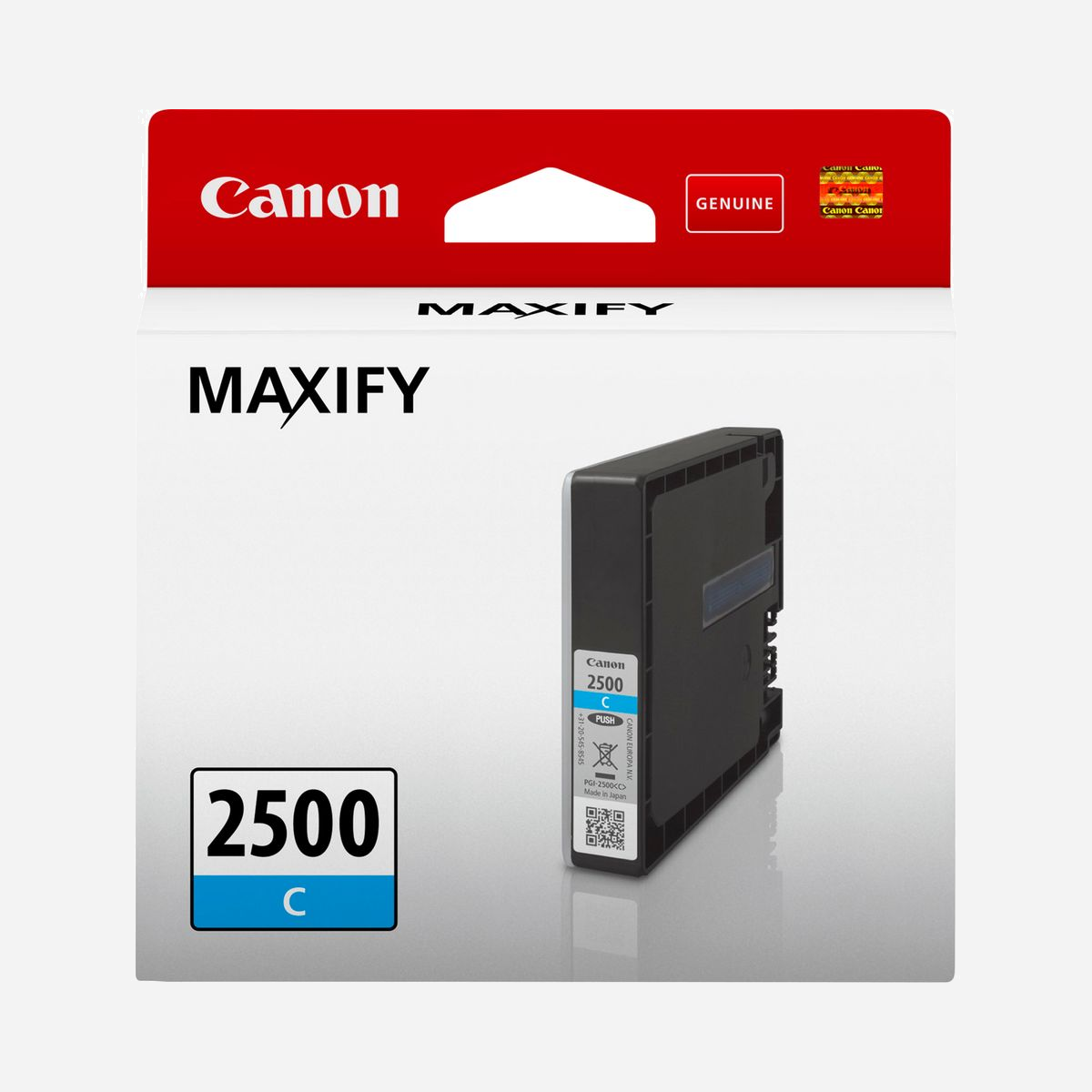 Canon Cartouche Cyan PGI-2500C (9301B001) 9.6ml, Encre DRHD Originale, Compatible MAXIFY MB5050/MB5150/MB5350/MB5155/iB4150/MB5455/iB4050/MB5450 - Cette cartouche d'encre cyan haute densité double résistance (DRHD) de 9,6 ml convient à l'impression de documents bureautiques de qualité supérieure sur papier ordinaire et garantit la netteté du texte et la perfection des images.