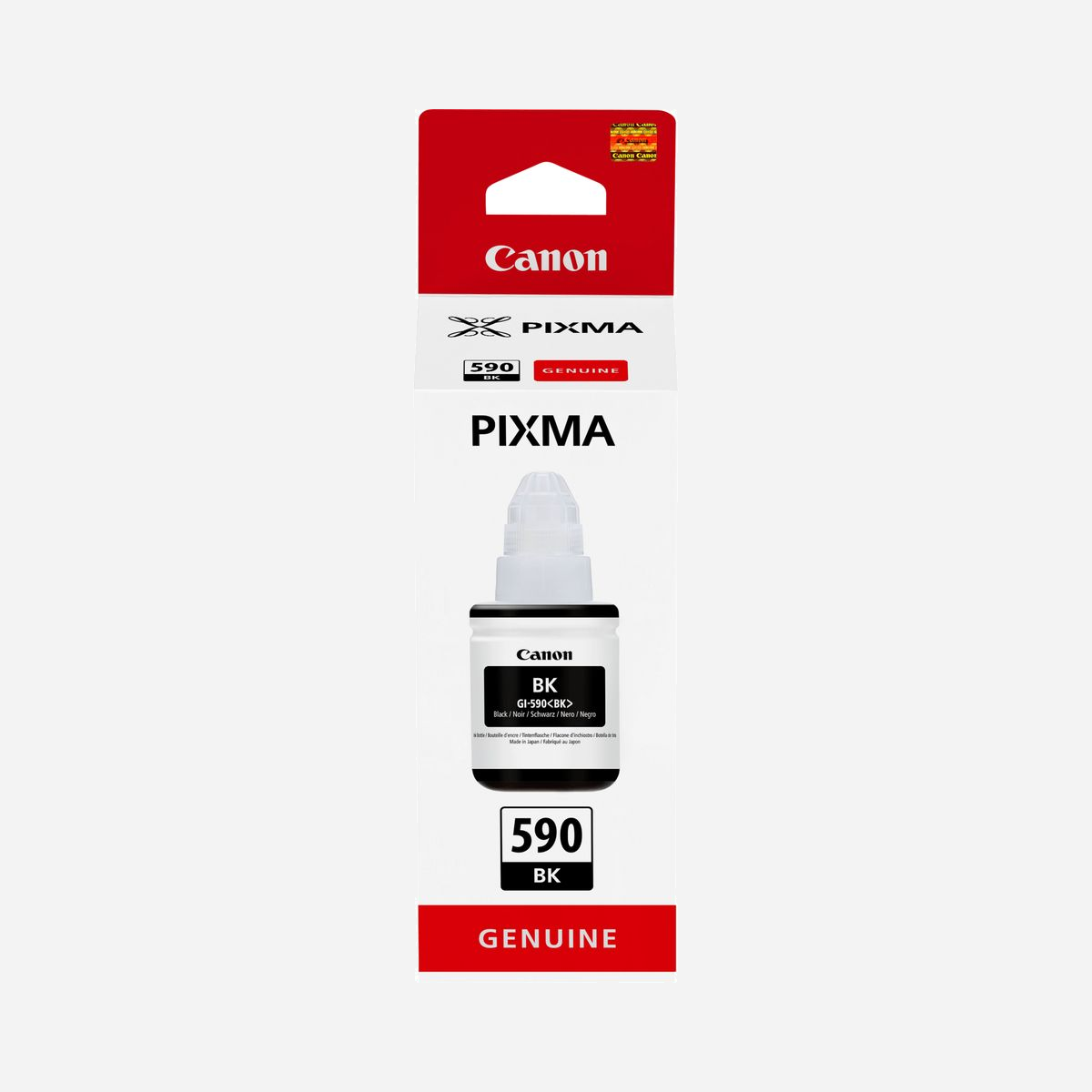 Canon GI-590 Bouteille d'encre noire pigmentée 135ml pour imprimantes Canon PIXMA série G - Référence 1603C001 - Fabriqué au Japon - Obtenez des noirs profonds, des textes nets et une durabilité améliorée avec cette bouteille d'encre noire pigmentée haut rendement de 135 ml pour votre imprimante Canon de la série PIXMA G. Particulièrement rentable, cette recharge d'encre noire Canon d'origine permet d'imprimer jusqu'à 6000 pages au format A4*.
