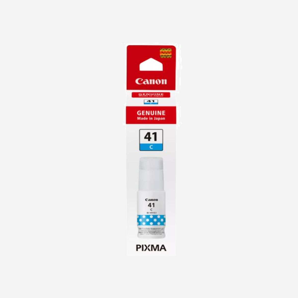 Canon GI-41C Originale - Encre Cyan 70ml - Rendement 7700 pages - Compatibilité PIXMA G1420, G3420, G3460, G2420, G2460 - Référence 4543C001 - Canon GI-41C. Couleurs d'impression: Cyan, Compatibilité de marque: Canon, Compatibilité: PIXMA G1420, PIXMA G3420, PIXMA G3460, PIXMA G2420, PIXMA G2460. Quantité: 1 pièce(s)