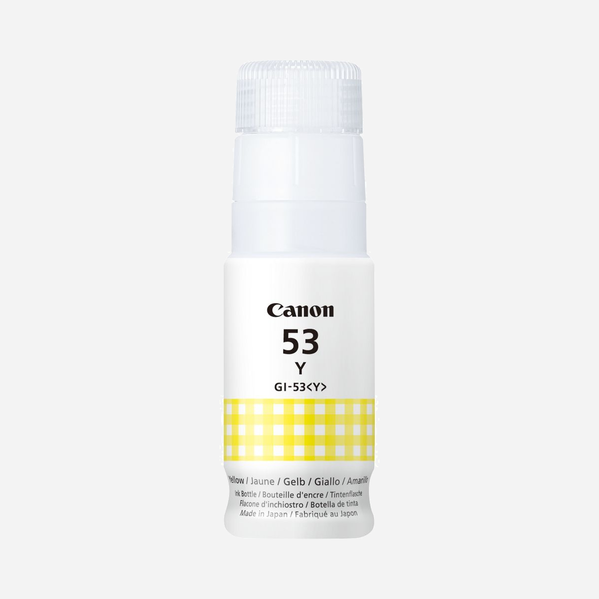 Canon Bouteille d'encre jaune GI-53Y 60ml, Jet d'encre, Originale, pour PIXMA G650 et PIXMA G550, Fabriquée au Japon, Référence 4690C001 - Imprimez d'importants volumes de photos à un faible coût global, avec cette bouteille d'encre jaune à base de colorants de 60 ml. Idéale pour les photos et documents, cette encre vous permet d'imprimer jusqu'à 3 800 photos¹ avec un seul jeu de recharges d'encres couleur, allongeant ainsi le délai entre deux recharges. Profitez d'une impression de photos durables et de haute qualité, grâce à l'encre ChromaLife100 innovante, conférant à vos impressions une durée de vie pouvant atteindre 100 ans². Le design rigide optimisé pour éviter les bavures et l'identification mécanique par code couleur rendent le remplissage de votre réservoir d'encre plus facile que jamais.