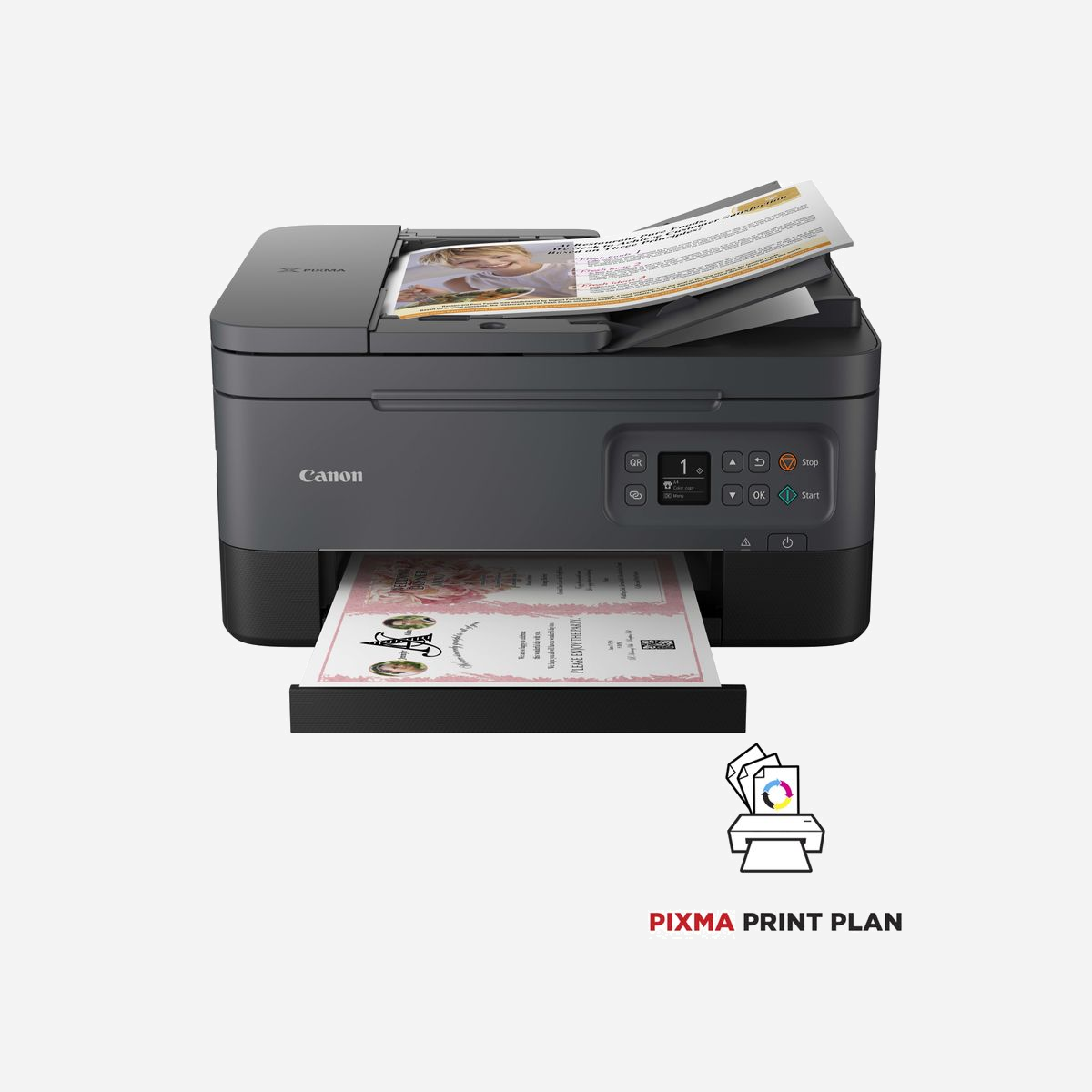 Canon PIXMA TS7450i Jet d'encre Couleur A4, Résolution 4800x1200 DPI, Wifi, Impression Recto-Verso Auto, Scanner 1200x2400 DPI, AirPrint/Mopria, Noir - Canon PIXMA TS7450i. Technologie d'impression: Jet d'encre, Impression: Impression couleur, Résolution maximale: 4800 x 1200 DPI. Copier: Copie couleur. Numérisation: Numérisation couleur, Résolution de numérisation optique: 1200 x 2400 DPI. Fonctions recto verso: Copie, Impression. Taille de papier de série A ISO maximum: A4. Wifi. Couleur du produit: Noir