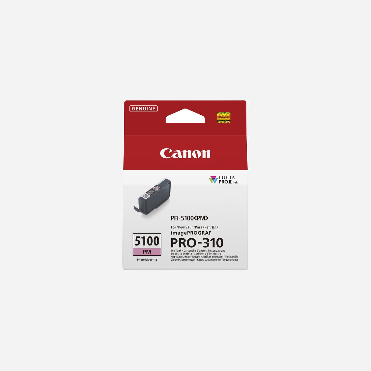 Canon PFI-5100 PM Photo magenta - Cartouche d'encre Originale - 1 pièce - Pour imagePROGRAF PRO-310 - Réf. 6957C001 - Canon PFI-5100 PM. Type d'alimentation: Paquet unique, Couleurs d'impression: Photo magenta, Quantité: 1 pièce(s)