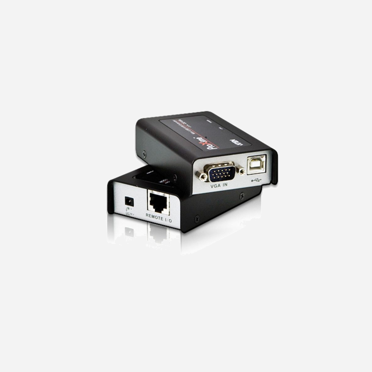 ATEN CE100-AT-G Mini KVM Extender USB VGA Cat5, 1920x1200@100m, Émetteur/Récepteur, Ports USB 2.0, Alimentation incluse - Le système d’extension KVM USB CE100, avec sa qualité vidéo supérieure et sa protection ESD intégrée contre les décharges électrostatiques, permet d’accéder à un système informatique depuis une console USB distante (clavier USB, souris USB et moniteur).<br><br>1 système d’extension KVM Mini USB CE100L (unité locale)<br>1 système d’extension KVM Mini USB CE100R (unité distante)<br>1 câble USB/VGA<br>1 adaptateur secteur 0AD6-1705-10EG (pour l’unité distante)<br>1 kit de montage<br>1 manuel d’utilisation