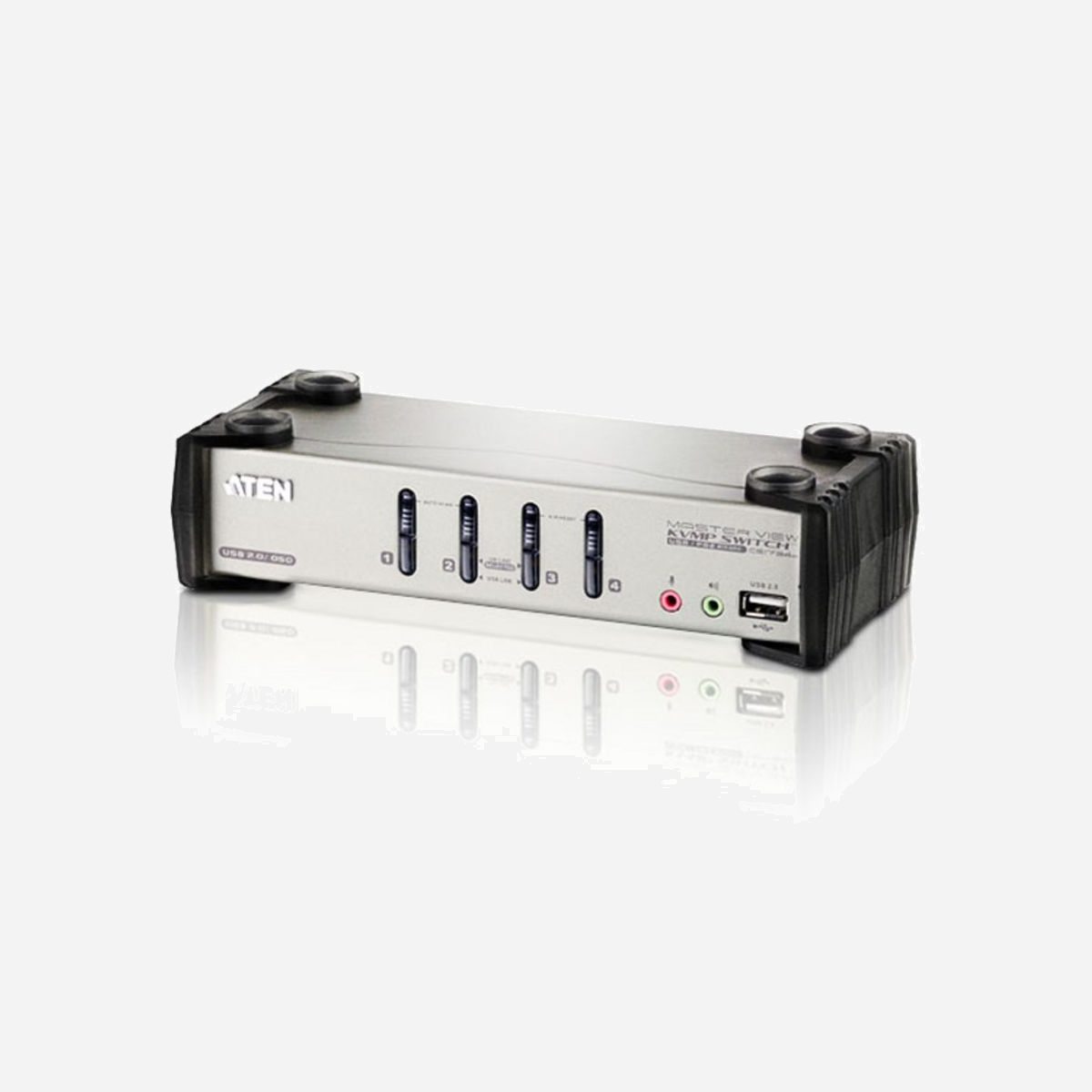ATEN Commutateur KVMP™ CS1734B-AT-G 4 Ports VGA/Audio PS/2-USB, Console USB/PS/2, Résolution 2048x1536, Hub USB 2.0, OSD, Câbles KVM inclus - Le CS1734B est un commutateur KVM à 4 ports combiné à un concentrateur USB 2.0 à 2 ports. En tant que commutateur KVM, il permet aux utilisateurs d’accéder à quatre ordinateurs à partir d’une seule console composée d’un clavier, un moniteur et une souris. Il offre quatre méthodes permettant d’accéder instantanément à n’importe quel ordinateur de l’installation : accès par boutons-poussoirs, par raccourci clavier, par affichage à l’écran (OSD) et par souris.<br>1x CS1734B commutateur KVMP™ USB 2.0 à 4 ports<br>2x 2L-5301U câbles KVM USB (1.2m)<br>2x 2L-5302U câbles KVM USB (1.8m)<br>2x autocollants d’OSD/raccourcis clavier<br>1x LIN5-04A2-J13G câble de mise à jour du microprogramme<br>1x 0AD8-1605-24M1 adaptateur secteur <br>1x manuel d’utilisation