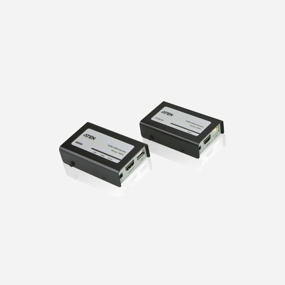 ATEN VE803-AT-G : Extender HDMI/USB Cat5e jusqu'à 60m (1080i) / 40m (1080p), HDCP, EDID, ESD 15kV, USB 2.0, Compatible 3D, Alimentation 5V - Le système d’extension USB HDMI VE803 vous permet d’augmenter la distance de transmission des signaux HDMI jusqu’à 60 mètres de la source HDMI, en utilisant deux câbles de catégorie 5e. Il est en mesure d’envoyer des signaux 1080i jusqu’à 60 mètres et des signaux 1080p jusqu’à 40 mètres.<br><br>Le VE803 est équipé de connecteurs USB qui permettent d’augmenter la distance d’installation de n’importe quel périphérique USB entre les unités. La fonction USB garantit également la prise en charge des commandes par écran tactile. Vous pouvez ainsi contrôler le périphérique source HDMI local depuis l’écran distant ou contrôler l’écran distant par le biais de l’unité locale.<br><br>1x système d’extension USB HDMI VE803T<br>1x système d’extension USB HDMI VE803R<br>1x adaptateur secteur<br>1x câble USB (1,8 m)<br>1x kit de montage<br>1x manuel d’utilisation