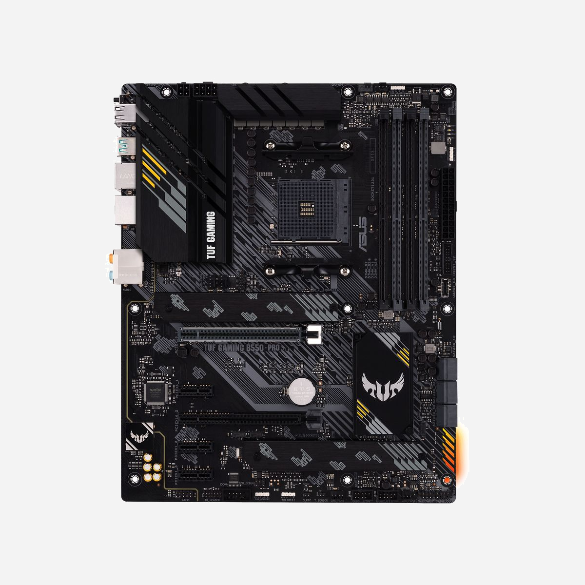 ASUS TUF GAMING B550-PRO - Carte mère ATX AMD B550 Socket AM4, DDR4-SDRAM 128Go max, M.2/SATA III, 2.5GbE LAN, Realtek ALC S1200A, 2-Way CrossFireX - ASUS TUF GAMING B550-PRO. Fabricant de processeur: AMD, Socket de processeur (réceptable de processeur): Emplacement AM4, Processeurs compatibles: AMD Athlon, AMD Ryzen 3000 Series. Types de mémoire pris en charge: DDR4-SDRAM, Mémoire interne maximale: 128 Go, Type de support (slot): DIMM. Interfaces de lecteur de stockage prises en charge: M.2, SATA III, Types de lecteurs de stockage pris en charge: HDD & SSD, Niveaux RAID: 0, 1, 10. Technologie de Traitement en parallèle: 2-Way CrossFireX, Résolution maximale: 3840 x 2160 pixels. Connecteur USB: USB Type-A, USB Type-C