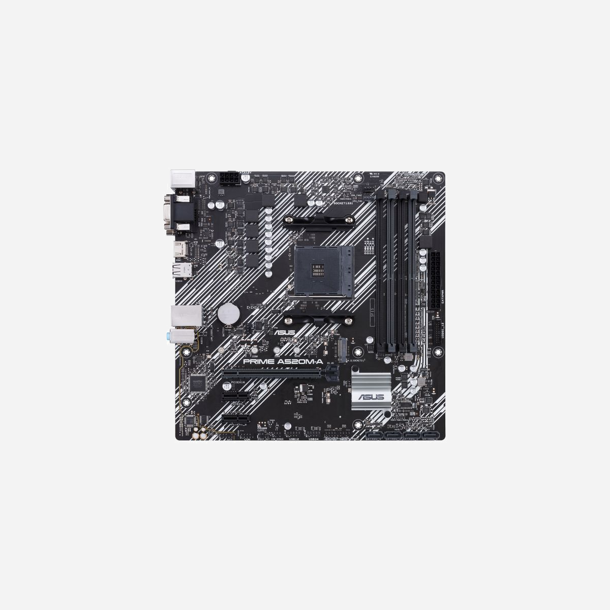 ASUS PRIME A520M-A II/CSM : Carte mère micro ATX AMD A520 Socket AM4, DDR4, M.2, SATA III, Gigabit Ethernet, USB 3.2 Gen 1, RAID 0/1/10 - ASUS PRIME A520M-A II/CSM. Fabricant de processeur: AMD, Socket de processeur (réceptable de processeur): Emplacement AM4, Processeurs compatibles: AMD Ryzen™ 3, AMD Ryzen™ 5. Types de mémoire pris en charge: DDR4-SDRAM, Mémoire interne maximale: 128 Go, Type de support (slot): DIMM. Interfaces de lecteur de stockage prises en charge: M.2, SATA III, Types de lecteurs de stockage pris en charge: HDD & SSD, Niveaux RAID: 0, 1, 10. Connecteur USB: USB Type-A. Type d'interface Ethernet: Gigabit Ethernet