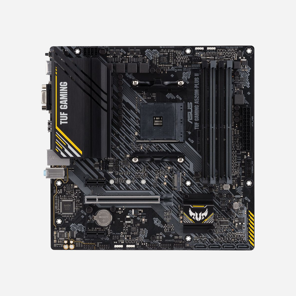 ASUS TUF GAMING A520M-PLUS II : Carte mère AMD A520, Socket AM4, DDR4-SDRAM jusqu'à 128Go, M.2, PCIe 3.0, SATA III, Micro ATX, Realtek ALC887/897 - ASUS TUF GAMING A520M-PLUS II. Fabricant de processeur: AMD, Socket de processeur (réceptable de processeur): Emplacement AM4, Processeurs compatibles: AMD Ryzen 3000 Series, AMD Ryzen 5000 Series. Types de mémoire pris en charge: DDR4-SDRAM, Mémoire interne maximale: 128 Go, Type de support (slot): DIMM. Interfaces de lecteur de stockage prises en charge: M.2, PCI Express 3.0, SATA III, Types de lecteurs de stockage pris en charge: HDD & SSD, Niveaux RAID: 0, 1, 10. Résolution maximale: 3840 x 2160 pixels. Connecteur USB: USB Type-A