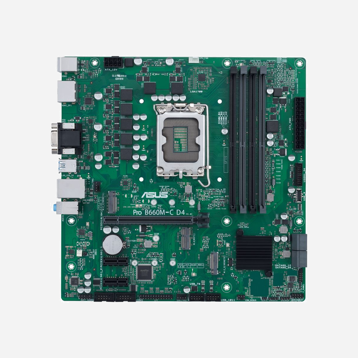 ASUS PRO B660M-C D4-CSM : Carte mère micro ATX Intel B660, Socket LGA 1700, DDR4 jusqu'à 128Go, M.2, SATA, Gigabit Ethernet, Windows 10/11 - ASUS PRO B660M-C D4-CSM. Fabricant de processeur: Intel, Socket de processeur (réceptable de processeur): LGA 1700, Processeurs compatibles: Intel® Celeron®, Intel® Core™ i3, Intel® Core™ i5, Intel® Core™ i7, Intel® Core™ i9,.... Types de mémoire pris en charge: DDR4-SDRAM, Mémoire interne maximale: 128 Go, Type de support (slot): DIMM. Interfaces de lecteur de stockage prises en charge: M.2, SATA, Types de lecteurs de stockage pris en charge: HDD & SSD, Niveaux RAID: 0, 1, 5, 10. Type d'interface Ethernet: Gigabit Ethernet. composant pour: PC, Elément de forme de carte mère: micro ATX, famille de composant de produits: Intel