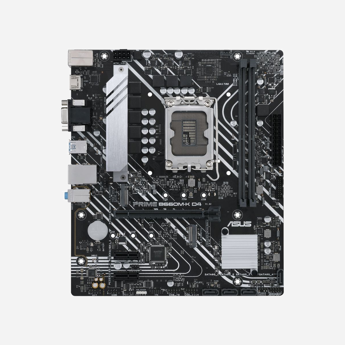 ASUS PRIME B660M-K D4 : Carte mère micro ATX Intel B660, Socket LGA 1700, DDR4 64GB max, M.2 PCIe 4.0, SATA III, Gigabit Ethernet - ASUS PRIME B660M-K D4. Fabricant de processeur: Intel, Socket de processeur (réceptable de processeur): LGA 1700, Processeurs compatibles: Intel® Celeron®, Intel® Core™ i3, Intel® Core™ i5, Intel® Core™ i7, Intel® Core™ i9,.... Types de mémoire pris en charge: DDR4-SDRAM, Mémoire interne maximale: 64 Go, Type de support (slot): DIMM. Interfaces de lecteur de stockage prises en charge: M.2, PCI Express 4.0, SATA III, Types de lecteurs de stockage pris en charge: HDD & SSD, Niveaux RAID: 0, 1, 5, 10. Type d'interface Ethernet: Gigabit Ethernet. composant pour: PC, Elément de forme de carte mère: micro ATX, famille de composant de produits: Intel
