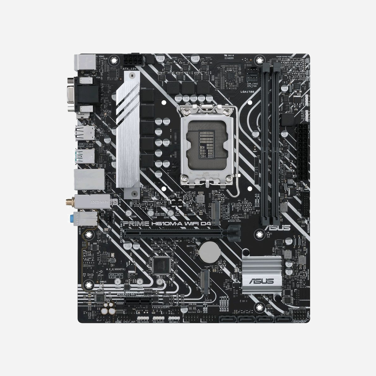 ASUS PRIME H610M-A WIFI D4 : Carte mère micro ATX Intel H610, Socket LGA 1700, DDR4, M.2, Wi-Fi 5, Gigabit Ethernet, ports USB 3.2 Gen 1 et USB 2.0 - ASUS PRIME H610M-A WIFI D4. Fabricant de processeur: Intel, Socket de processeur (réceptable de processeur): LGA 1700, Processeurs compatibles: Intel® Celeron®, Intel® Core™ i3, Intel® Core™ i5, Intel® Core™ i7, Intel® Core™ i9,.... Types de mémoire pris en charge: DDR4-SDRAM, Mémoire interne maximale: 64 Go, Type de support (slot): DIMM. Interfaces de lecteur de stockage prises en charge: M.2, SATA, Types de lecteurs de stockage pris en charge: HDD & SSD. Type d'interface Ethernet: Gigabit Ethernet, Norme Wi-Fi: Wi-Fi 5 (802.11ac), Standards wifi: 802.11a, 802.11b, 802.11g, Wi-Fi 4 (802.11n), Wi-Fi 5 (802.11ac). composant pour: PC, Elément de forme de carte mère: micro ATX, famille de composant de produits: Intel