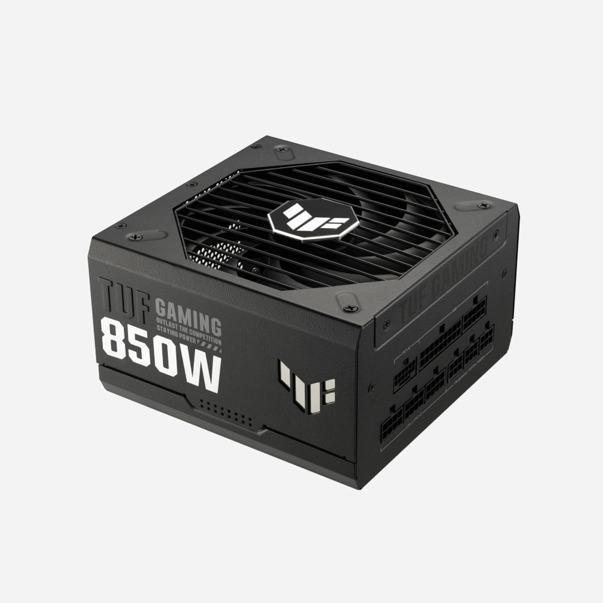 ASUS TUF Gaming 850W Gold Alimentation ATX 24-pin, 850W, 100-240V, Ventilateur 13.5cm, 80 PLUS Gold, ATX 3.0, Câblage modulaire, Protection OVP/OCP/OTP/SCP/UVP - ASUS TUF Gaming 850W Gold. Puissance totale: 850 W, Tension d'entrée AC: 100 - 240 V, Puissance combinée (+3,3 V): 130 W. Connecteur de la carte mère: 24-pin ATX, Longueur de câble d'alimentation de carte-mère: 61 cm, Longueur du câble d'alimentation SATA: 120,400 mm. Utilité: PC, Facteur de forme de l'unité d'alimentation: ATX, Certification 80 PLUS: 80 PLUS Gold. Couleur du produit: Noir, Type de refroidissement: Actif, Diamètre du ventilateur: 13,5 cm. Câbles inclus: Secteur, UC, PCIe, Peripheral (Molex), SATA
