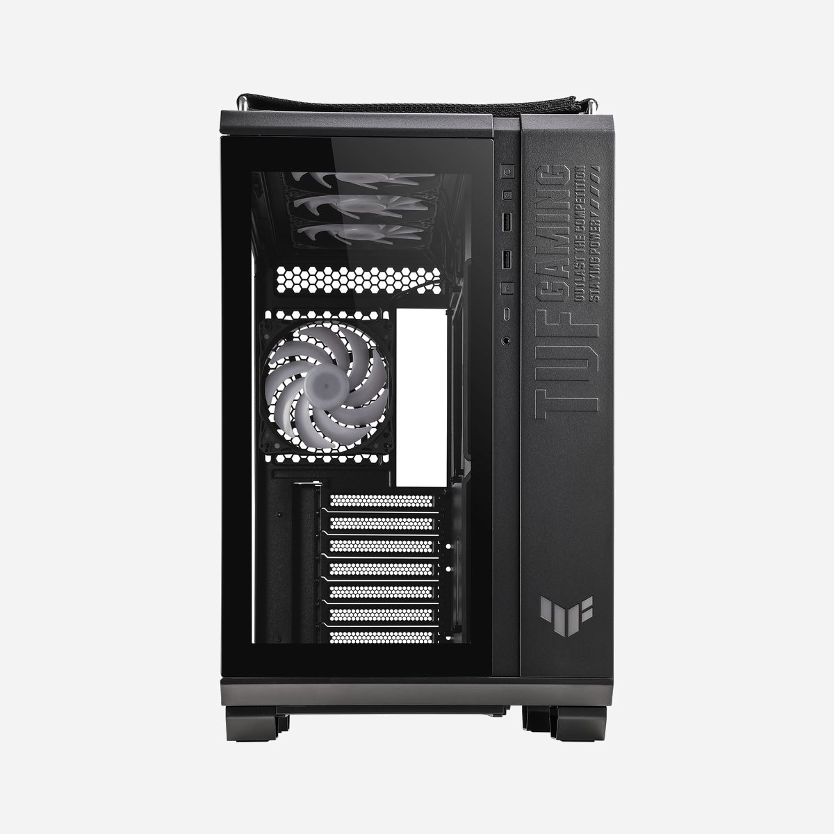 ASUS TUF Gaming GT502 PLUS Midi Tower Noir, ATX/micro ATX/Mini-ITX, 4x 3.5", 4x 2.5", 8 slots, USB 3.2 Gen 1/Gen 2, Vent. 120/140mm, Radiateur 360mm - ASUS TUF Gaming GT502 PLUS. Format: Midi Tower, Type: PC, Couleur du produit: Noir. Pris en charge des diamètres des ventilateurs arrières: 120 mm, Pris en charge des diamètres des ventilateurs supérieurs: 120,140 mm, Tailles des radiateurs arrière prises en charge: 120 mm. Tailles de disques durs supportées: 2.5,3.5". Largeur: 285 mm, Profondeur: 446 mm, Hauteur: 450 mm. Largeur du colis: 380 mm, Profondeur du colis: 557 mm, Hauteur du colis: 525 mm