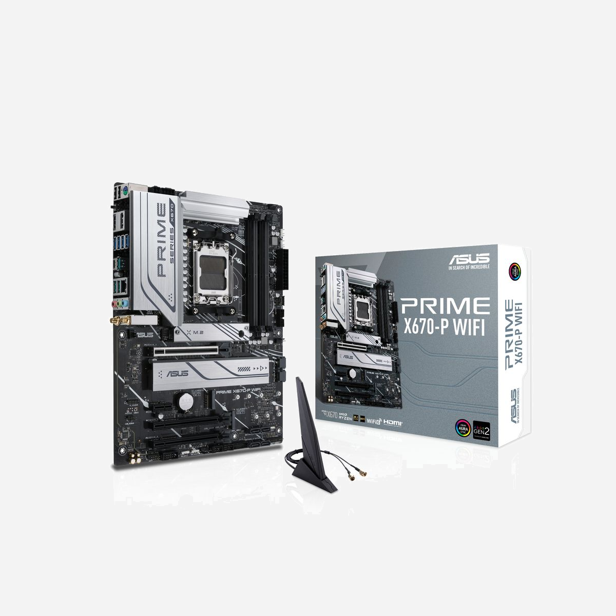 ASUS PRIME X670-P WIFI - Carte mère ATX - AMD X670 - Socket AM5 - DDR5-SDRAM 128Go max - 3x M.2 - 2.5GbE - WiFi 6 - Bluetooth 5.2 - ASUS PRIME X670-P WIFI. Fabricant de processeur: AMD, Socket de processeur (réceptable de processeur): Emplacement AM5. Types de mémoire pris en charge: DDR5-SDRAM, Mémoire interne maximale: 128 Go, Type de support (slot): DIMM. Interfaces de lecteur de stockage prises en charge: M.2, SATA III, Types de lecteurs de stockage pris en charge: HDD & SSD, Niveaux RAID: 0, 1, 10. Résolution maximale: 3840 x 2160 pixels. Type d'interface Ethernet: 2.5 Gigabit Ethernet, Fast Ethernet, Gigabit Ethernet, Norme Wi-Fi: Wi-Fi 6 (802.11ax), Standards wifi: 802.11a, 802.11b, 802.11g, Wi-Fi 4 (802.11n), Wi-Fi 5 (802.11ac), Wi-Fi 6 (802.11ax)
