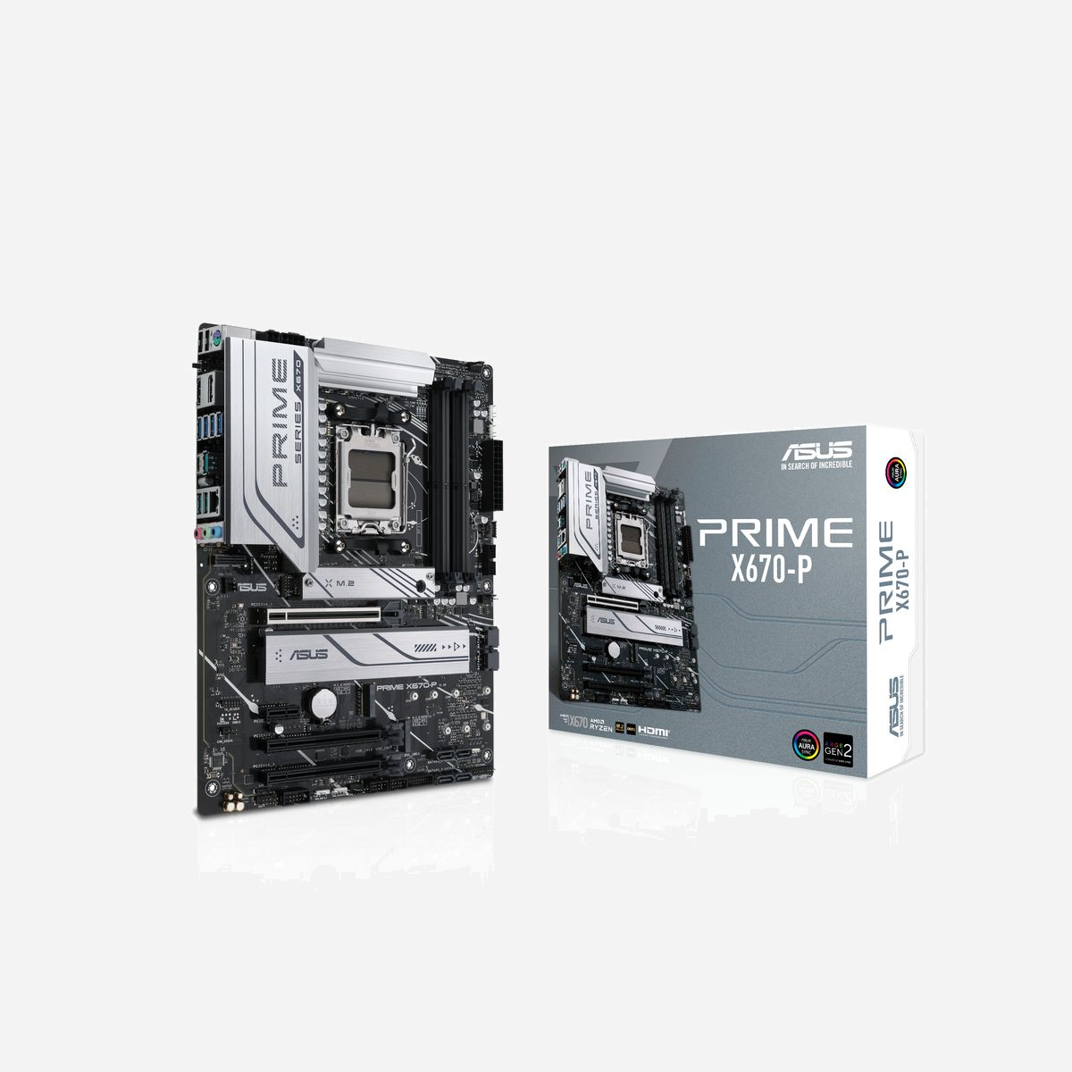 ASUS PRIME X670-P : Carte mère ATX AMD X670 Socket AM5, 4 DDR5 DIMM jusqu'à 128GB, 3xM.2, 6xSATA III, 2.5GbE, HDMI 2.1, DisplayPort 1.4 - ASUS PRIME X670-P. Fabricant de processeur: AMD, Socket de processeur (réceptable de processeur): Emplacement AM5, Prise en charge des douilles du processeur: Emplacement AM5. Types de mémoire pris en charge: DDR5-SDRAM, Mémoire interne maximale: 128 Go, Type de support (slot): DIMM. Interfaces de lecteur de stockage prises en charge: M.2, SATA III, Types de lecteurs de stockage pris en charge: HDD & SSD, Niveaux RAID: 0, 1, 10. Résolution maximale: 7680 x 4320 pixels. Type d'interface Ethernet: 2.5 Gigabit Ethernet, Fast Ethernet, Gigabit Ethernet