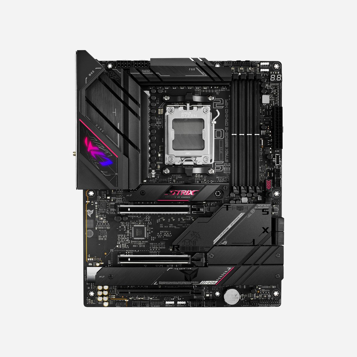 ASUS ROG STRIX B650E-E GAMING WIFI - Carte mère ATX AMD B650 Socket AM5 - DDR5-SDRAM 128Go - M.2/SATA III - Wi-Fi 6E - 2.5GbE Ethernet - ASUS ROG STRIX B650E-E GAMING WIFI. Fabricant de processeur: AMD, Socket de processeur (réceptable de processeur): Emplacement AM5, Processeurs compatibles: AMD Ryzen 7000 Series. Types de mémoire pris en charge: DDR5-SDRAM, Mémoire interne maximale: 128 Go, Type de support (slot): DIMM. Interfaces de lecteur de stockage prises en charge: M.2, SATA III, Types de lecteurs de stockage pris en charge: HDD & SSD, Niveaux RAID: 0, 1, 10. Type d'interface Ethernet: 2.5 Gigabit Ethernet, Norme Wi-Fi: Wi-Fi 6E (802.11ax), Standards wifi: 802.11a, 802.11b, 802.11g, Wi-Fi 4 (802.11n), Wi-Fi 5 (802.11ac), Wi-Fi 6 (802.11ax), Wi-Fi 6E.... composant pour: PC, Elément de forme de carte mère: ATX, famille de composant de produits: AMD