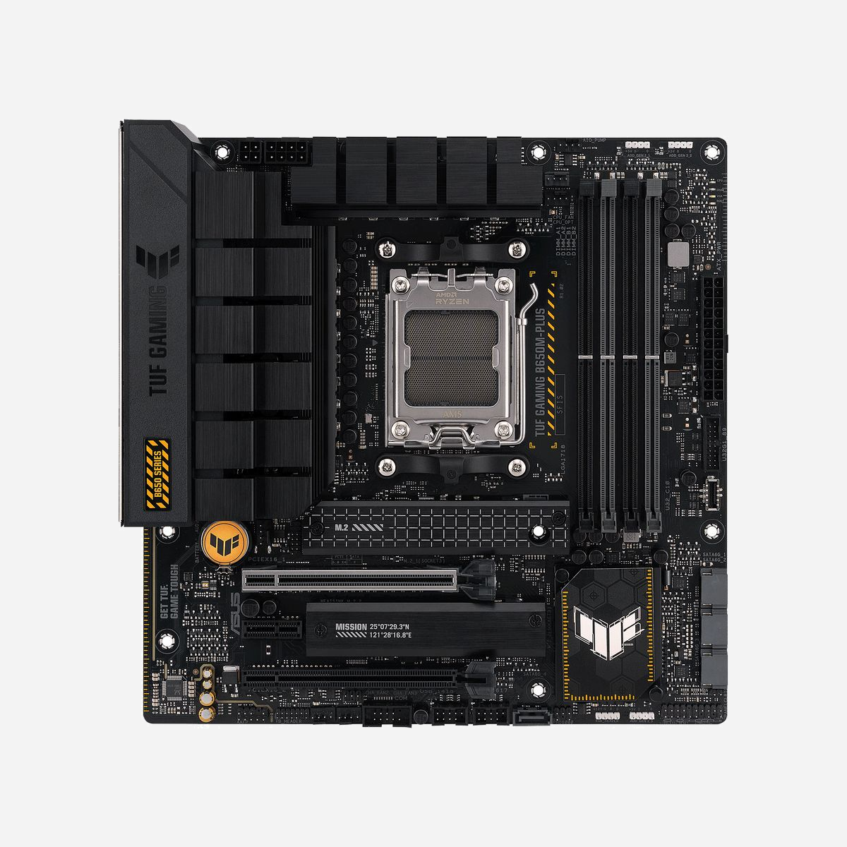 ASUS TUF GAMING B650M-PLUS : Carte mère AMD B650 micro ATX Socket AM5, DDR5, 2.5GbE, 2x M.2, PCIe 4.0, Ryzen 7000 Series - ASUS TUF GAMING B650M-PLUS. Fabricant de processeur: AMD, Socket de processeur (réceptable de processeur): Emplacement AM5, Processeurs compatibles: AMD Ryzen 7000 Series. Types de mémoire pris en charge: DDR5-SDRAM, Mémoire interne maximale: 128 Go, Type de support (slot): DIMM. Interfaces de lecteur de stockage prises en charge: M.2, SATA III, Types de lecteurs de stockage pris en charge: HDD & SSD, Niveaux RAID: 0, 1, 10. Type d'interface Ethernet: 2.5 Gigabit Ethernet. composant pour: PC, Elément de forme de carte mère: micro ATX, famille de composant de produits: AMD