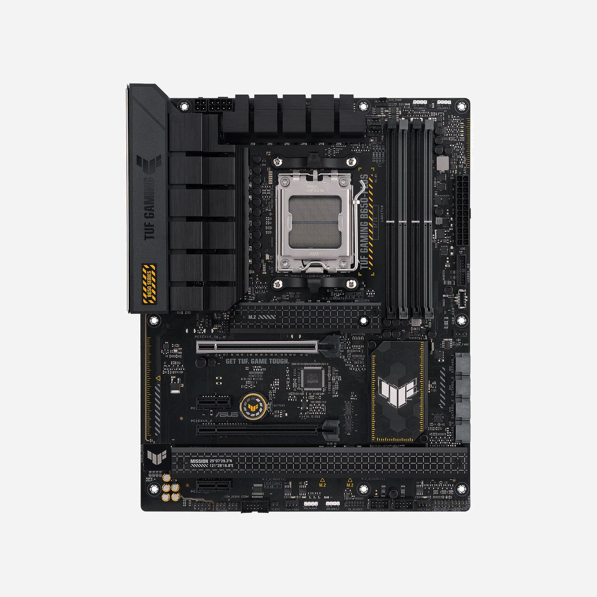 ASUS TUF GAMING B650-PLUS - Carte mère ATX - AMD B650 - Socket AM5 - DDR5-SDRAM 128Go max - M.2/SATA III - 2.5Gb Ethernet - PCIe 4.0 - ASUS TUF GAMING B650-PLUS. Fabricant de processeur: AMD, Socket de processeur (réceptable de processeur): Emplacement AM5, Processeurs compatibles: AMD Ryzen 7000 Series. Types de mémoire pris en charge: DDR5-SDRAM, Mémoire interne maximale: 128 Go, Type de support (slot): DIMM. Interfaces de lecteur de stockage prises en charge: M.2, SATA III, Types de lecteurs de stockage pris en charge: HDD & SSD, Niveaux RAID: 0, 1, 10. Type d'interface Ethernet: 2.5 Gigabit Ethernet. composant pour: PC, Elément de forme de carte mère: ATX, famille de composant de produits: AMD