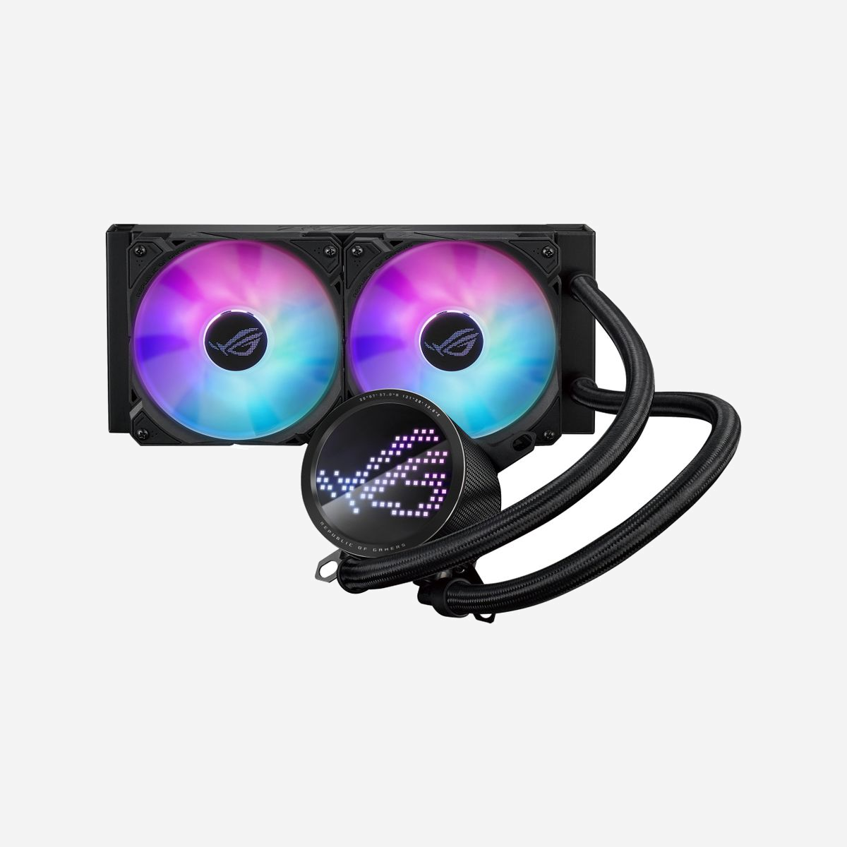 ASUS ROG Ryuo III 240 ARGB Kit de refroidissement liquide pour processeur (Sockets LGA 115x/1200/1700, AM4/AM5), 2x120mm, 2200 tr/min, 70.07 CFM - ASUS ROG Ryuo III 240 ARGB. Type: Kit de refroidissement du liquide, Diamètre du ventilateur: 12 cm, Vitesse de rotation (max): 2200 tr/min, Pression d'air maximale: 3,88 mmH2O. Couleur du produit: Noir