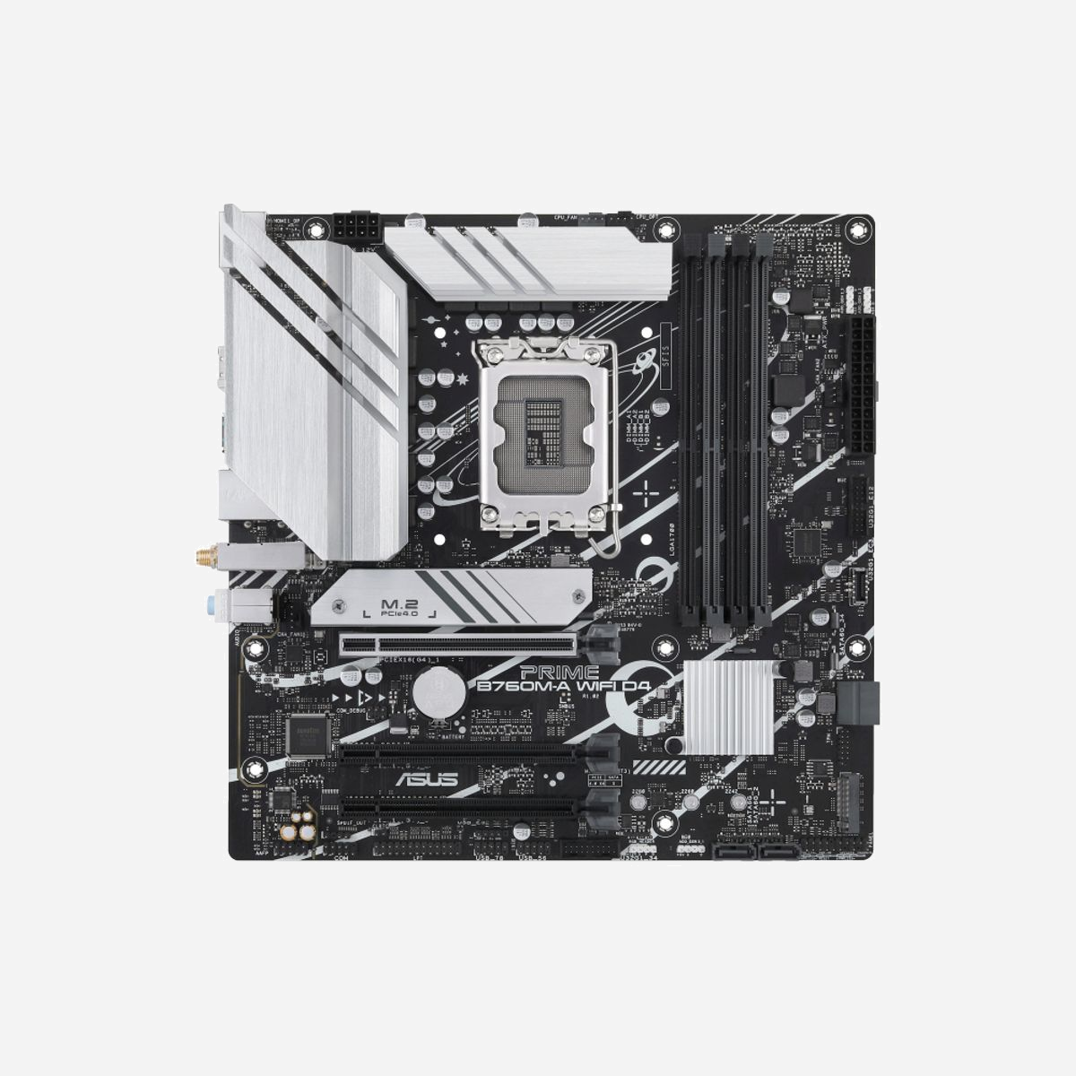 ASUS PRIME B760M-A WIFI D4 : Carte mère micro ATX Intel LGA 1700, DDR4, Wi-Fi 6, 2.5GbE, Dual M.2, SATA III, USB 3.2 Gen 2, compatible Windows 10/11 - ASUS PRIME B760M-A WIFI D4. Fabricant de processeur: Intel, Socket de processeur (réceptable de processeur): LGA 1700, Processeurs compatibles: Intel® Celeron®, Intel® Core™ i3, Intel® Core™ i5, Intel® Core™ i7, Intel® Core™ i9,.... Types de mémoire pris en charge: DDR4-SDRAM, Mémoire interne maximale: 128 Go, Type de support (slot): DIMM. Interfaces de lecteur de stockage prises en charge: M.2, SATA III, Types de lecteurs de stockage pris en charge: HDD & SSD, Niveaux RAID: 0, 1, 5, 10. Type d'interface Ethernet: 2.5 Gigabit Ethernet, Norme Wi-Fi: Wi-Fi 6 (802.11ax), Standards wifi: 802.11a, 802.11b, 802.11g, Wi-Fi 4 (802.11n), Wi-Fi 5 (802.11ac), Wi-Fi 6 (802.11ax). composant pour: PC, Elément de forme de carte mère: micro ATX, famille de composant de produits: Intel