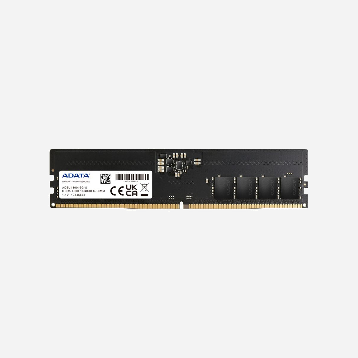 ADATA Module Mémoire DDR5 16Go 4800MHz ECC Unbuffered DIMM 288-pin (1x16Go) CAS 40, 1.1V, Configuration 2048M x 8, Composant PC/Serveur - ADATA AD5U480016G-S. composant pour: PC/serveur, Mémoire interne: 16 Go, Disposition de la mémoire (modules x dimensions): 1 x 16 Go, Type de mémoire interne: DDR5, Fréquence de la mémoire: 4800 MHz, Support de mémoire: 288-pin DIMM, Latence CAS: 40, ECC