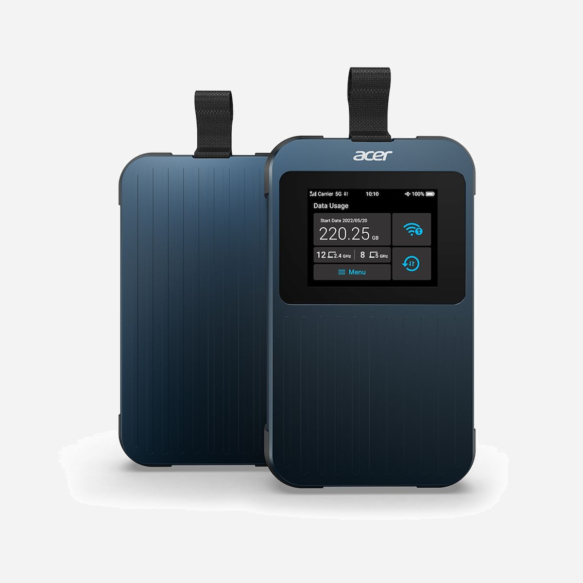 Acer Connect Enduro M3 : Routeur/Modem Mobile 5G LTE, Wi-Fi 6, Écran 2.4" TFT, RAM 3GB, Stockage 20GB, Batterie 6500mAh, USB Type-C - Acer Connect Enduro M3 5G Mobile Wi-Fi, 20GB international data. Type d'appareil: Routeur/modem de réseau cellulaire, Couleur du produit: Bleu, Matériau du boîtier/corps: Polycarbonate (PC), Uréthane thermoplastique (TPU). Standards wifi: 802.11a, 802.11b, 802.11g, Wi-Fi 4 (802.11n), Wi-Fi 5 (802.11ac), Wi-Fi 6 (802.11ax). Données du réseau: 5G, Norme 4G: LTE, Type de carte SIM: NanoSIM. Type de port USB: USB Type-C. Algorithme de sécurité soutenu: WPA3