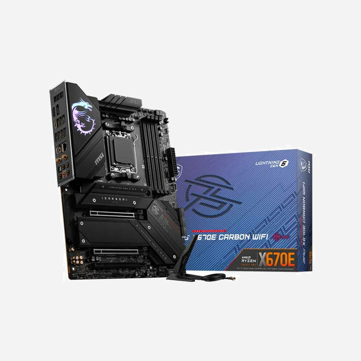 MSI MPG X670E CARBON WIFI : Carte mère AMD X670 Socket AM5, DDR5, 128GB max, M.2/SATA, 2.5GbE, WiFi 6E, Bluetooth 5.2, ATX - MSI MPG X670E CARBON WIFI. Fabricant de processeur: AMD, Socket de processeur (réceptable de processeur): Emplacement AM5, Processeurs compatibles: AMD Ryzen™ 7. Types de mémoire pris en charge: DDR5-SDRAM, Mémoire interne maximale: 128 Go, Type de support (slot): DIMM. Interfaces de lecteur de stockage prises en charge: M.2, SATA II, Types de lecteurs de stockage pris en charge: HDD & SSD, Niveaux RAID: 0, 1, 10. Type d'interface Ethernet: 2.5 Gigabit Ethernet, Contrôleur de réseau local (LAN): Realtek RTL8125-BG, Norme Wi-Fi: Wi-Fi 6E (802.11ax). composant pour: PC, Elément de forme de carte mère: ATX, famille de composant de produits: AMD