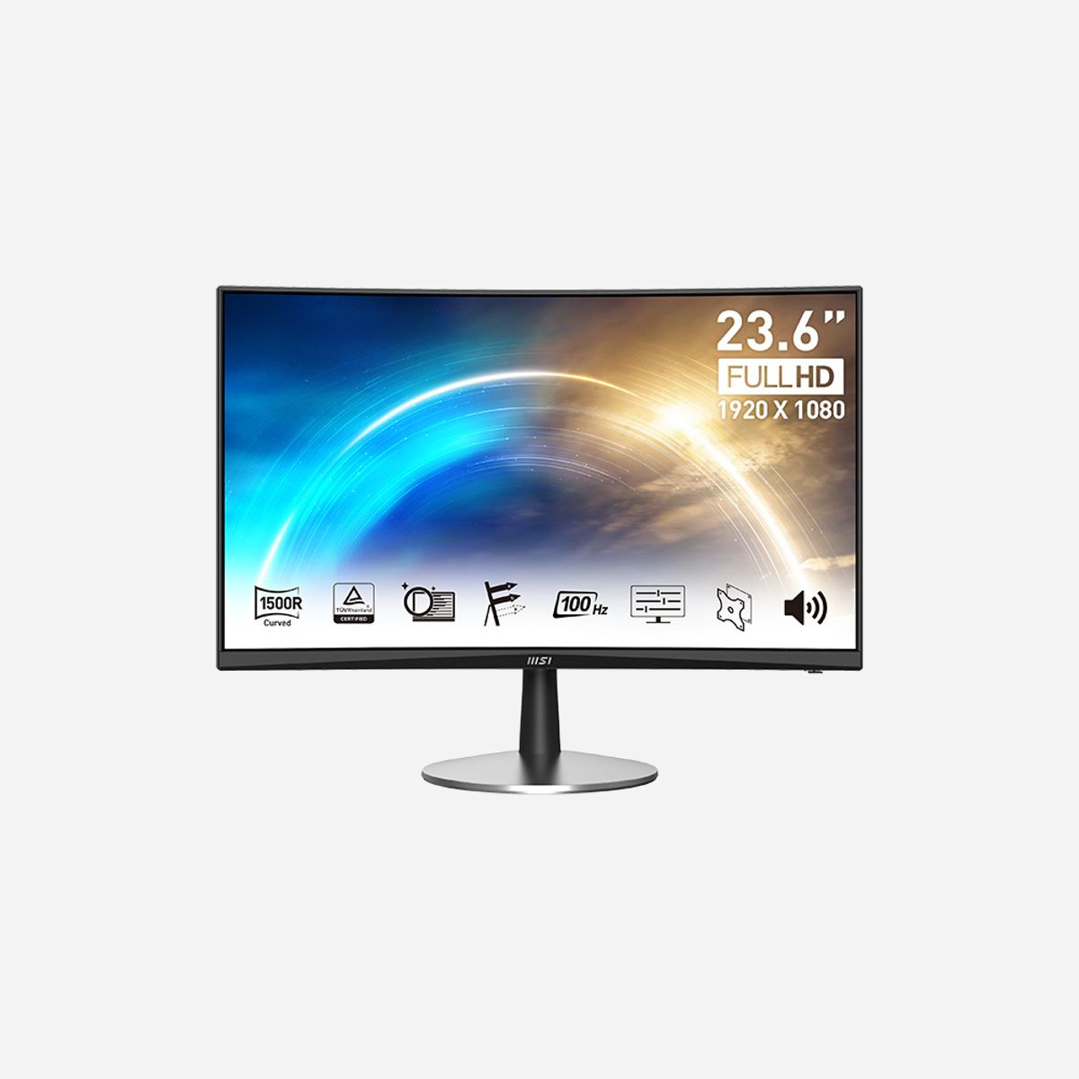 Écran MSI PRO MP2422C 23.6" FHD Incurvé 1500R, Dalle IPS, 1920x1080, 5ms, 100Hz, HDMI, VGA, Haut-parleurs intégrés, Adaptive Sync, Noir - <b>Un esprit résolument professionnel</b><br>Votre entreprise mérite d'être soutenue et de relever tous les défis, et c'est ce que vous assurent les produits MSI de la série Business & Productivity.<br><br><b>Courbure 1500R pour une meilleure immersion</b><br>Profitez d'une expérience extrêmement immersive grâce à la courbure 1500R.<br><br><b>PROTECTION DES YEUX ET CONFORT</b><br>Cet écran est idéal pour travailler et se divertir car sa courbure permet de réduire la fatigue oculaire et d'améliorer le confort visuel.<br><br><b>Un assemblage sans outils</b><br>Grâce au design d'assemble sans outils, vous pourrez fixez le pied de support sans avoir à utiliser de vis et de tournevis.<br><br><b>PRODUITS RESPECTUEUX DE L'ENVIRONNEMENT</b><br>Il est de notre responsabilité de promouvoir le développement durable et c'est avec grande fierté que nous vous proposons des produits respectueux de l'environnement pour contribuer à un avenir plus vert. Cet écran en fait partie.<br><br><b>Haut-parleurs intégrés</b><br>L'écran PRO MP2422C intègre deux haut-parleurs qui permettent d'écouter des fichiers audio, de suivre des cours ou des conférences ou encore d'éditer des vidéos sans avoir à utiliser d'enceinte externe ni de casque audio.<br><br><b>Logiciel exclusif Display Kit</b><br>Ce logiciel MSI propriétaire est un outil pratique et intelligent pour paramétrer au mieux l'affichage de votre écran. Il vous permet par exemple de régler les couleurs et la disposition de l'écran.<br><br><br><br>