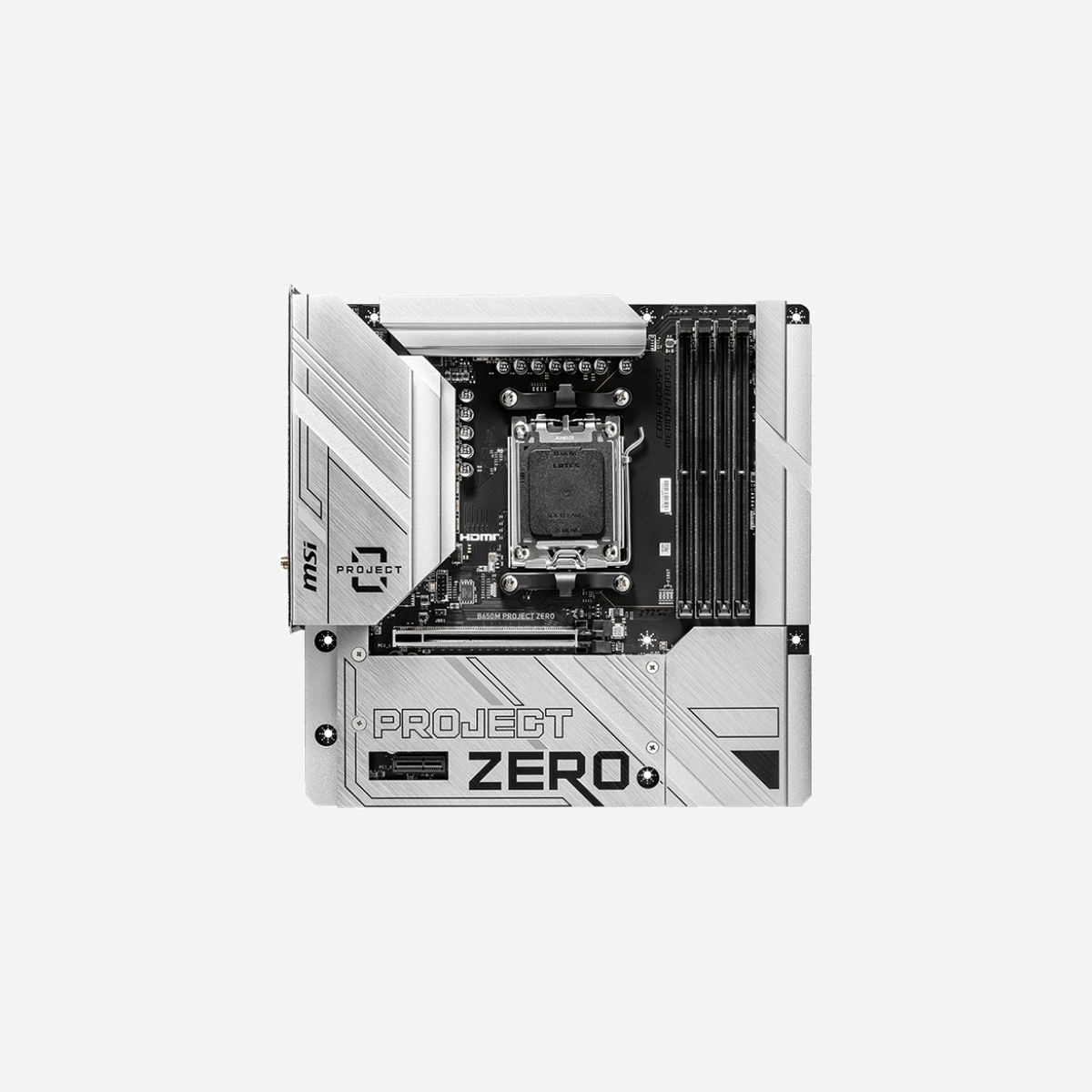 MSI B650M PROJECT ZERO : Carte mère micro ATX AMD B650 Socket AM5, DDR5 128Go max, 2x M.2, Wi-Fi 6E, 2.5GbE, USB 3.2 Gen2/Gen2x2, Realtek ALC897 - MSI B650M PROJECT ZERO. Fabricant de processeur: AMD, Socket de processeur (réceptable de processeur): Emplacement AM5, Prise en charge des douilles du processeur: Emplacement AM5. Types de mémoire pris en charge: DDR5-SDRAM, Mémoire interne maximale: 128 Go, Canaux de mémoire: Double canal. Interfaces de lecteur de stockage prises en charge: M.2, PCI Express, Types de lecteurs de stockage pris en charge: HDD & SSD, Niveaux RAID: 0, 5, 10. Type d'interface Ethernet: 2.5 Gigabit Ethernet, Norme Wi-Fi: Wi-Fi 6E (802.11ax), Standards wifi: 802.11a, 802.11b, 802.11g, Wi-Fi 4 (802.11n), Wi-Fi 5 (802.11ac), Wi-Fi 6 (802.11ax), Wi-Fi 6E.... composant pour: PC, Elément de forme de carte mère: micro ATX, famille de composant de produits: AMD