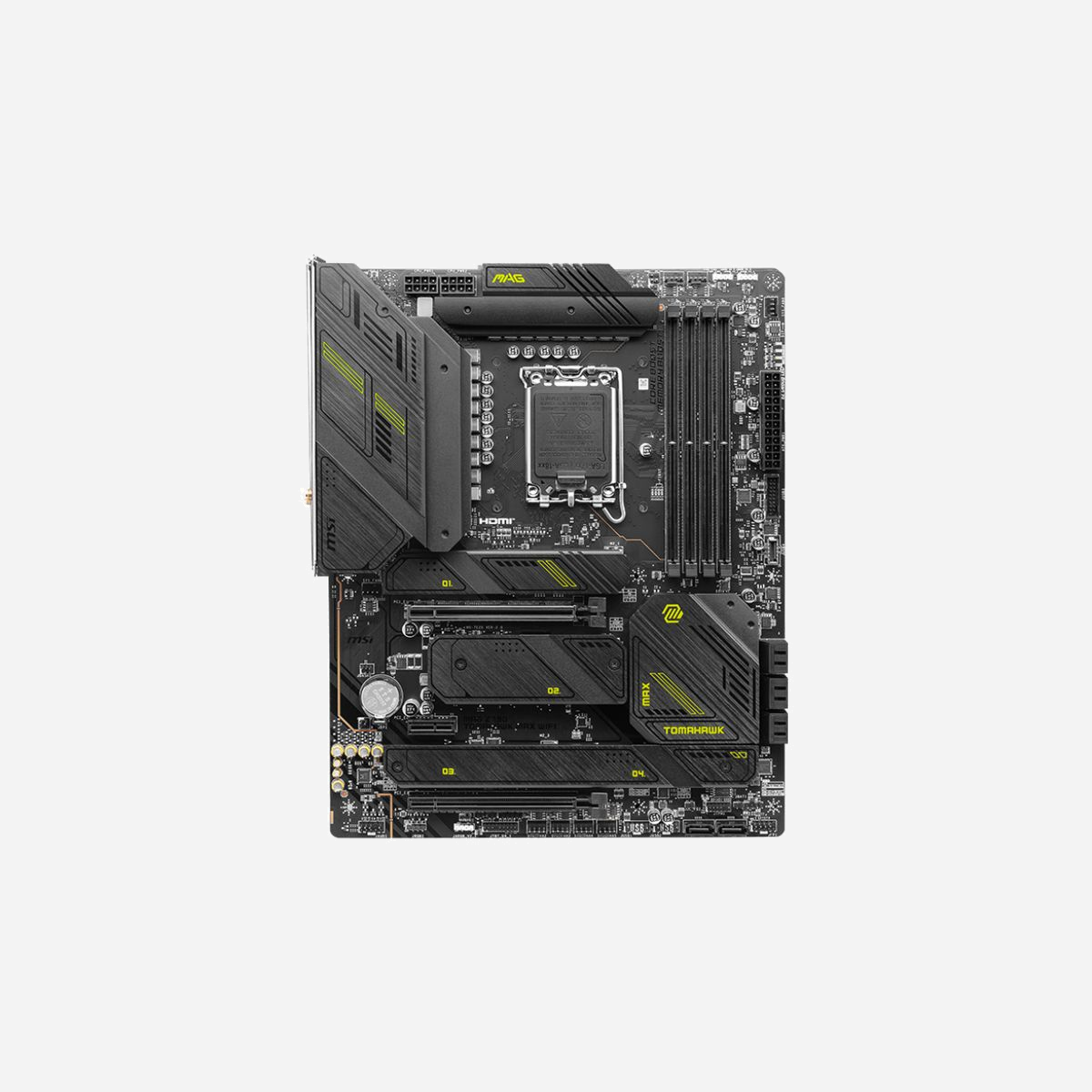 Carte mère MSI MAG Z790 TOMAHAWK MAX WIFI, Socket LGA 1700, DDR5, 128Go max, 4x M.2, 2.5GbE, Wi-Fi 6, Intel Z790, ATX - MSI Z790 TOMAHAWK MAX WIFI. Fabricant de processeur: Intel, Socket de processeur (réceptable de processeur): LGA 1700, Processeurs compatibles: Intel® Celeron®, Intel® Pentium® Gold. Types de mémoire pris en charge: DDR5-SDRAM, Mémoire interne maximale: 128 Go, Canaux de mémoire: Double canal. Interfaces de lecteur de stockage prises en charge: M.2, PCI Express, Types de lecteurs de stockage pris en charge: HDD & SSD, Capacité de stockage interne: 10 Go. Type d'interface Ethernet: 2.5 Gigabit Ethernet, Norme Wi-Fi: Wi-Fi 6 (802.11ax), Standards wifi: 802.11a, 802.11b, 802.11g, Wi-Fi 4 (802.11n), Wi-Fi 5 (802.11ac), Wi-Fi 6 (802.11ax). composant pour: PC, Elément de forme de carte mère: ATX, famille de composant de produits: Intel