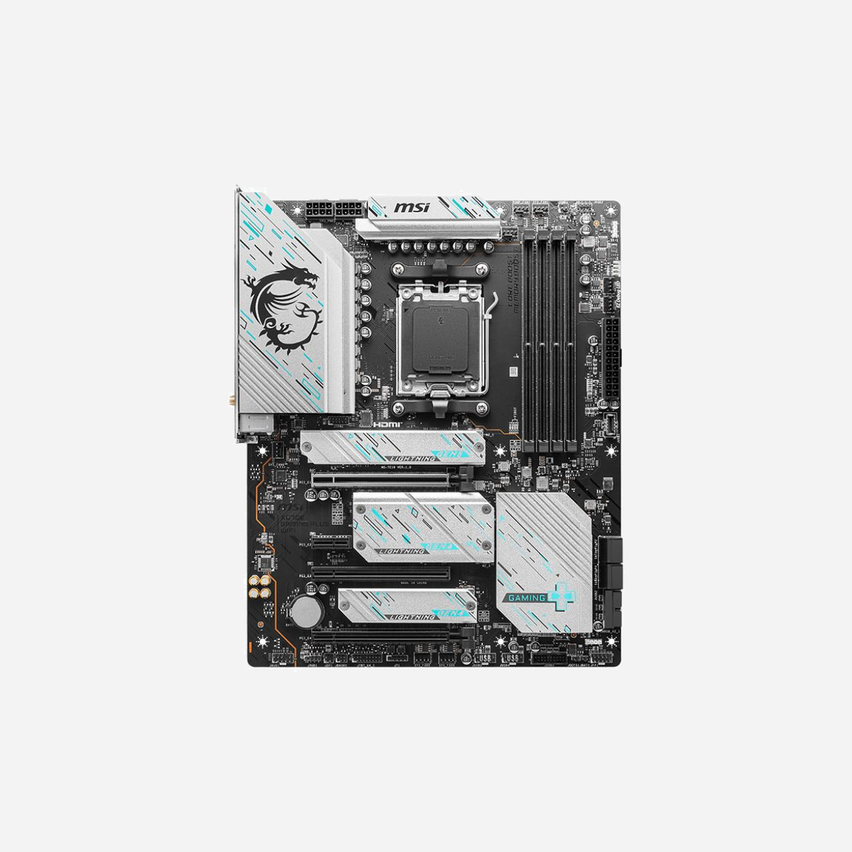 MSI X670E GAMING PLUS WIFI - Carte mère AMD X670 Socket AM5 ATX - DDR5-SDRAM 192Go max, 2.5GbE, WiFi 6E, Bluetooth 5.3, M.2/SATA III, RAID 0/1/10 - MSI X670E GAMING PLUS WIFI. Fabricant de processeur: AMD, Socket de processeur (réceptable de processeur): Emplacement AM5. Types de mémoire pris en charge: DDR5-SDRAM, Mémoire interne maximale: 192 Go, Type de support (slot): DIMM. Interfaces de lecteur de stockage prises en charge: M.2, SATA III, Niveaux RAID: 0, 1, 10. Type d'interface Ethernet: 2.5 Gigabit Ethernet, Contrôleur de réseau local (LAN): Realtek RTL8125-BG, Norme Wi-Fi: Wi-Fi 6E (802.11ax). composant pour: PC, Elément de forme de carte mère: ATX, famille de composant de produits: AMD